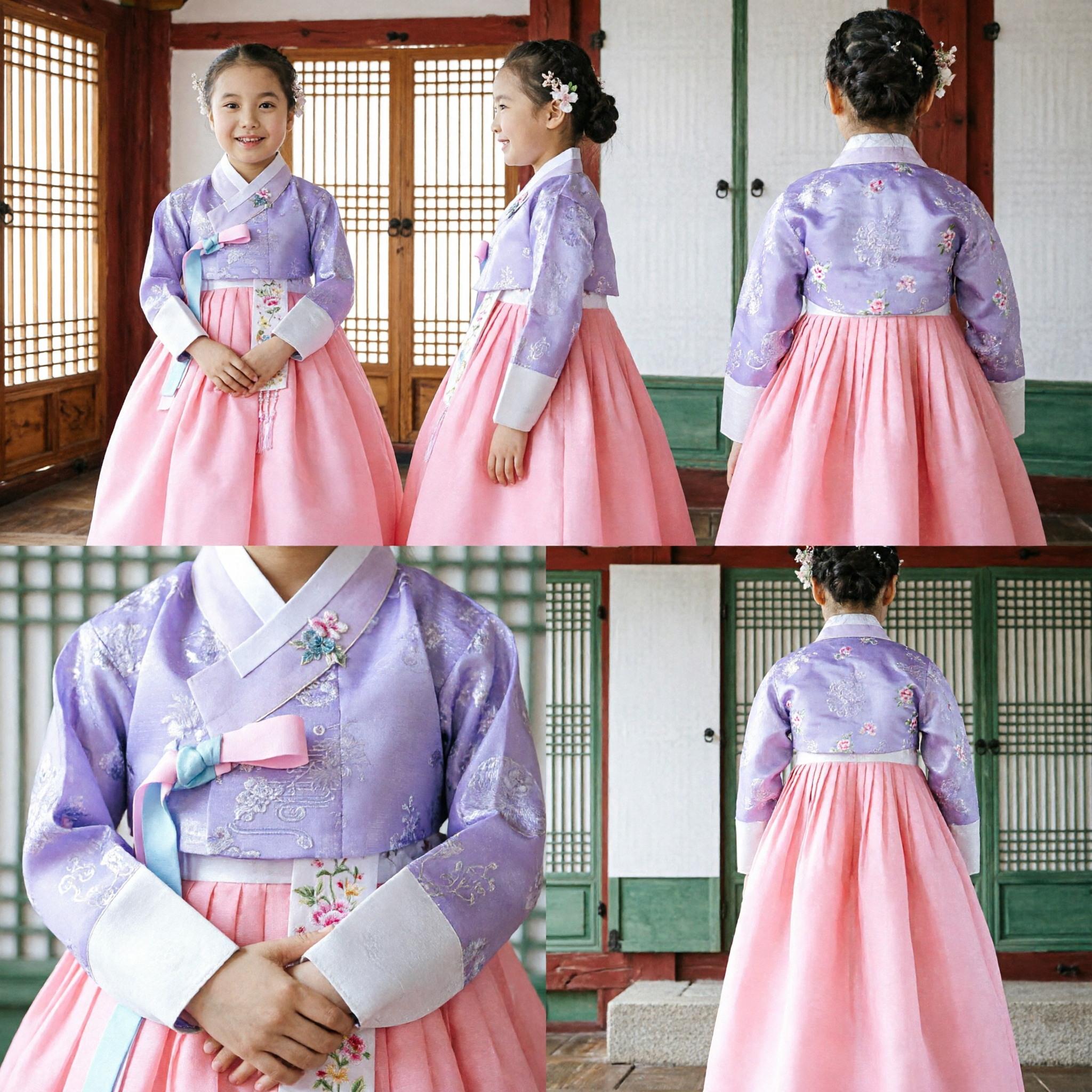 Robe Hanbok traditionnelle coréenne pour filles - Costume en soie violet et rose pour mariage et fête d'anniversaire - Asian Costume