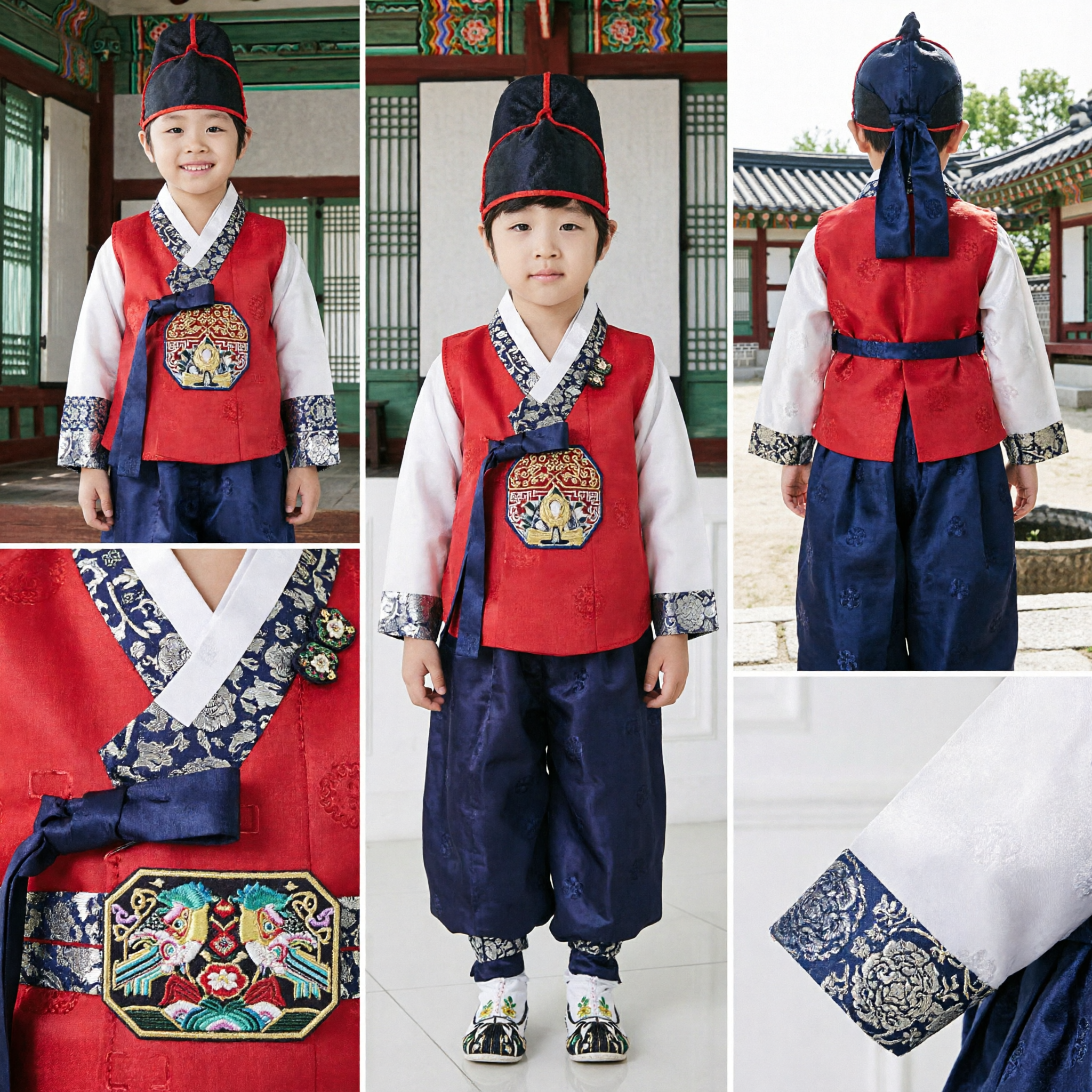 Традиционный корейский ханбок для мальчиков, набор: красный жилет и синие штаны для первого дня рождения и свадебной церемонии - Asian Costume