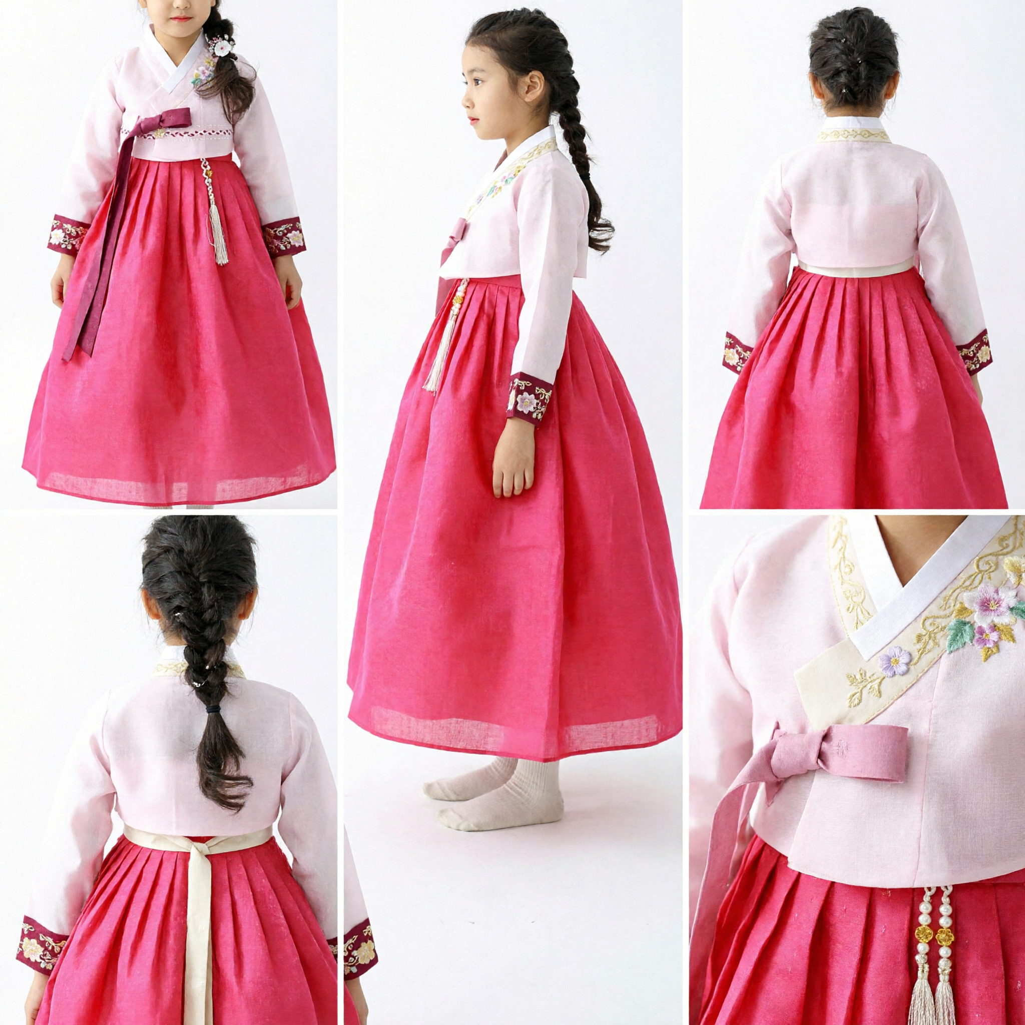 Vestido Tradicional Coreano Hanbok Infantil Chima Rosa e Jeogori Branco Traje para Meninas para Casamento e Feriados - Asian Costume