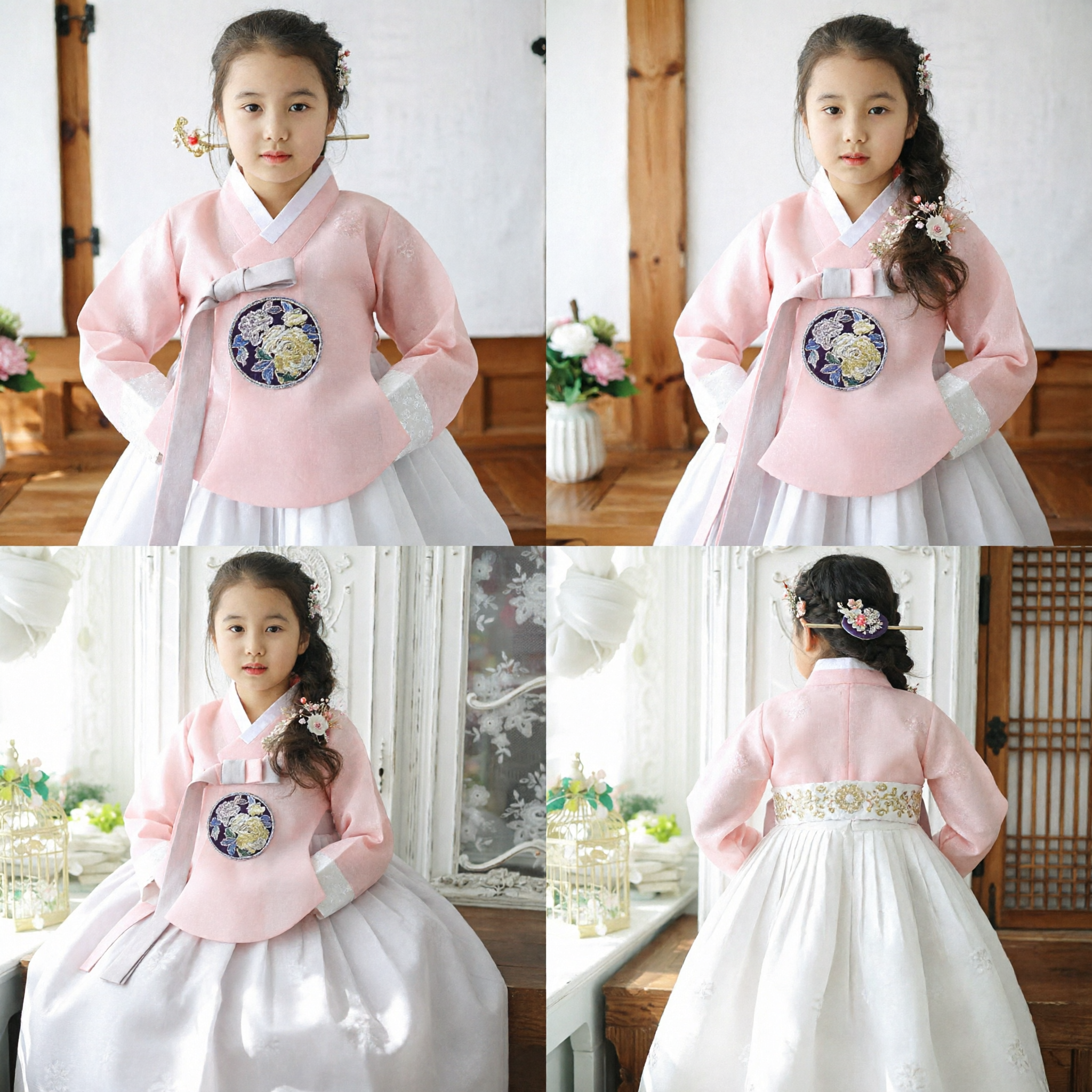 Vestido Tradicional Hanbok Coreano Rosa e Branco para Meninas, Traje Infantil para Casamento, Aniversário e Festas - Asian Costume
