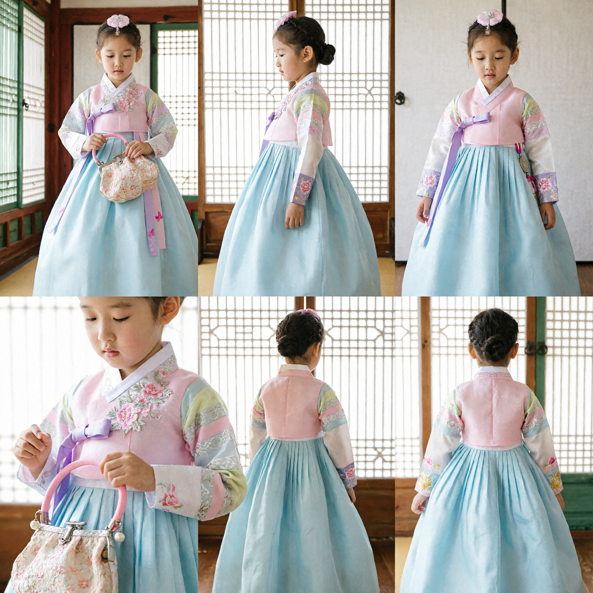 Costume brodé traditionnel coréen Hanbok rose et bleu pour filles, pour fête d'anniversaire - Asian Costume