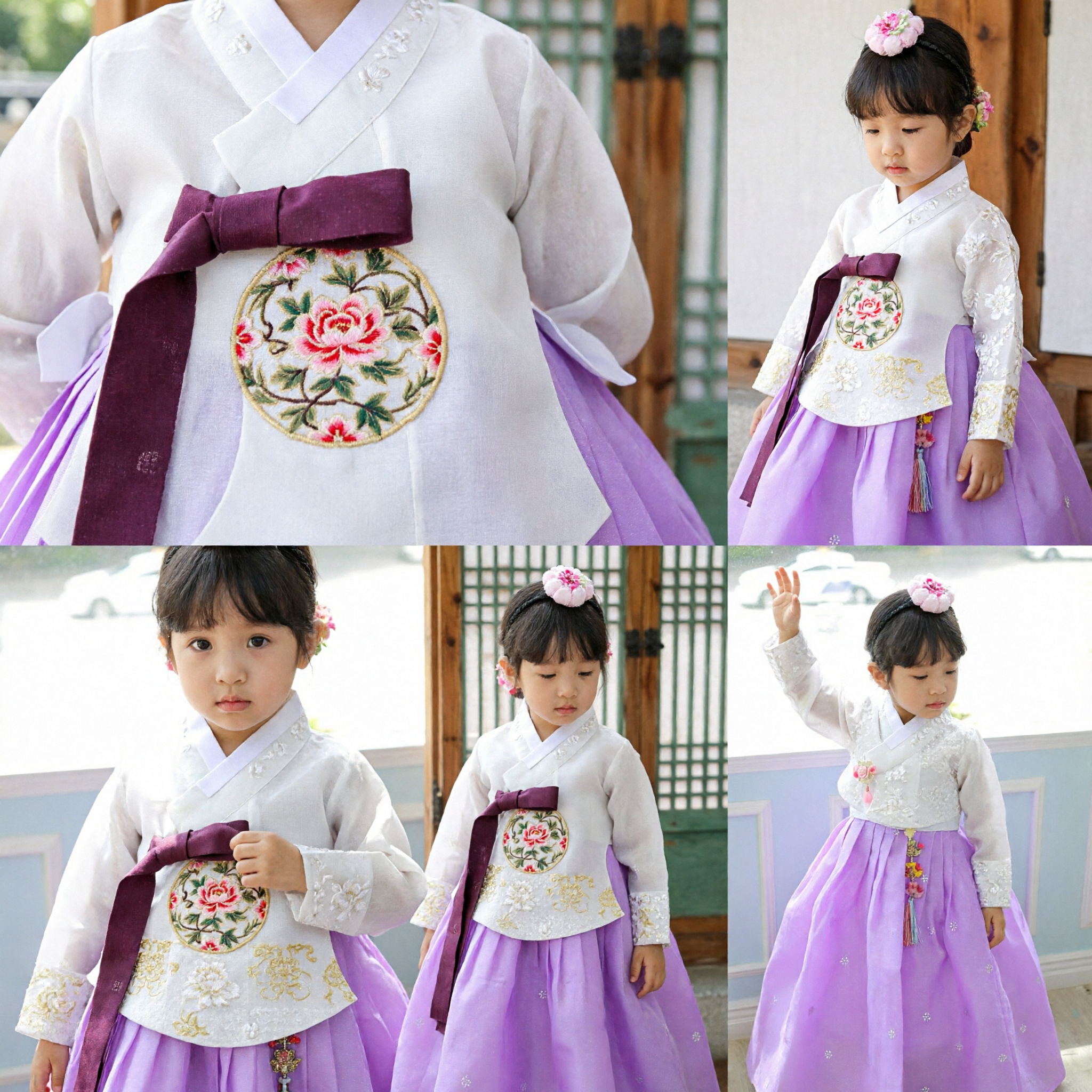 Robe traditionnelle coréenne Hanbok pour filles, jupe violette et Jeogori blanc, costume pour festivals et fête Dol - Asian Costume