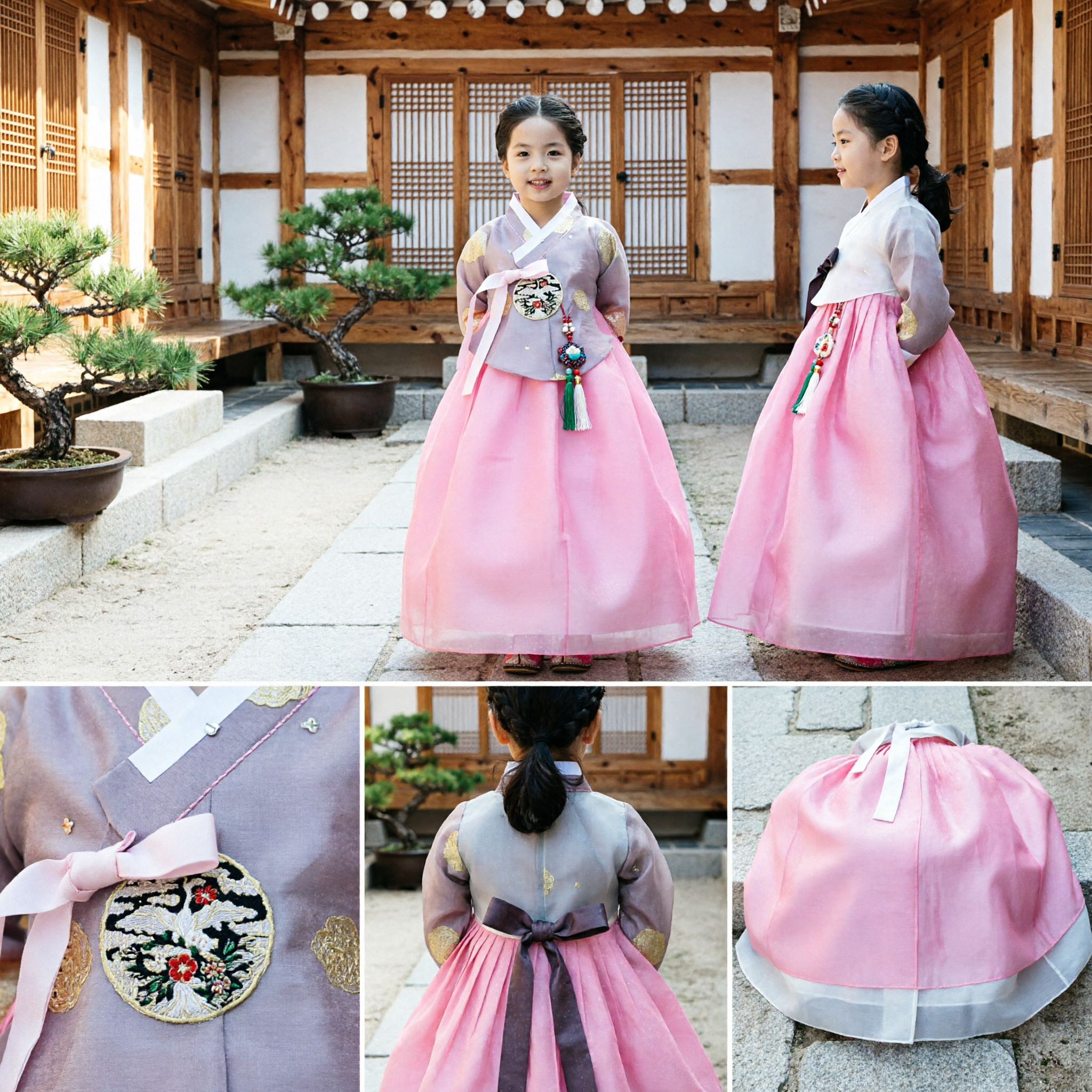 Vestito tradizionale coreano Hanbok per bambine, top viola e gonna rosa, costume per matrimonio, compleanno e cerimonie - Asian Costume