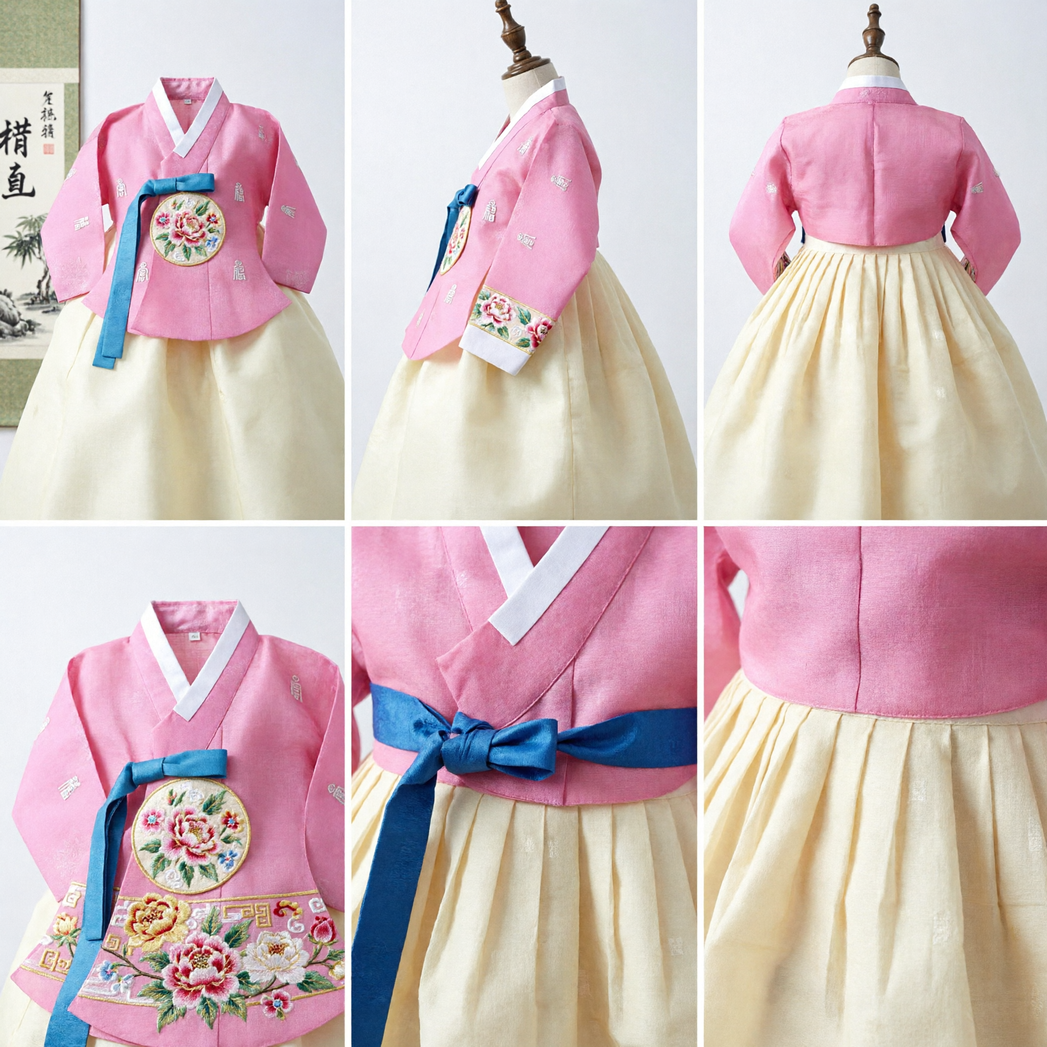 Vestido Tradicional Hanbok Coreano Rosa para Meninas, Jeogori Bordado para Aniversário, Casamento e Festas - Asian Costume