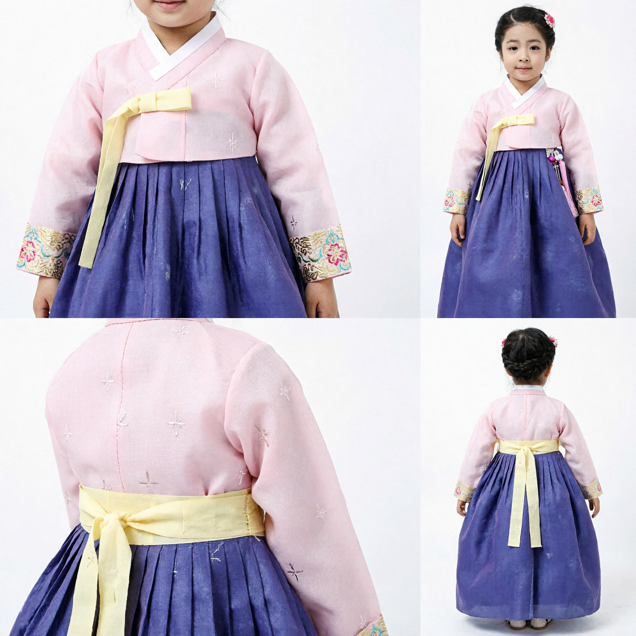 Hanbok Coreano Elegante Rosa y Púrpura Vestido Tradicional para Niñas Traje Infantil para Festival Fiesta de Cumpleaños - Asian Costume