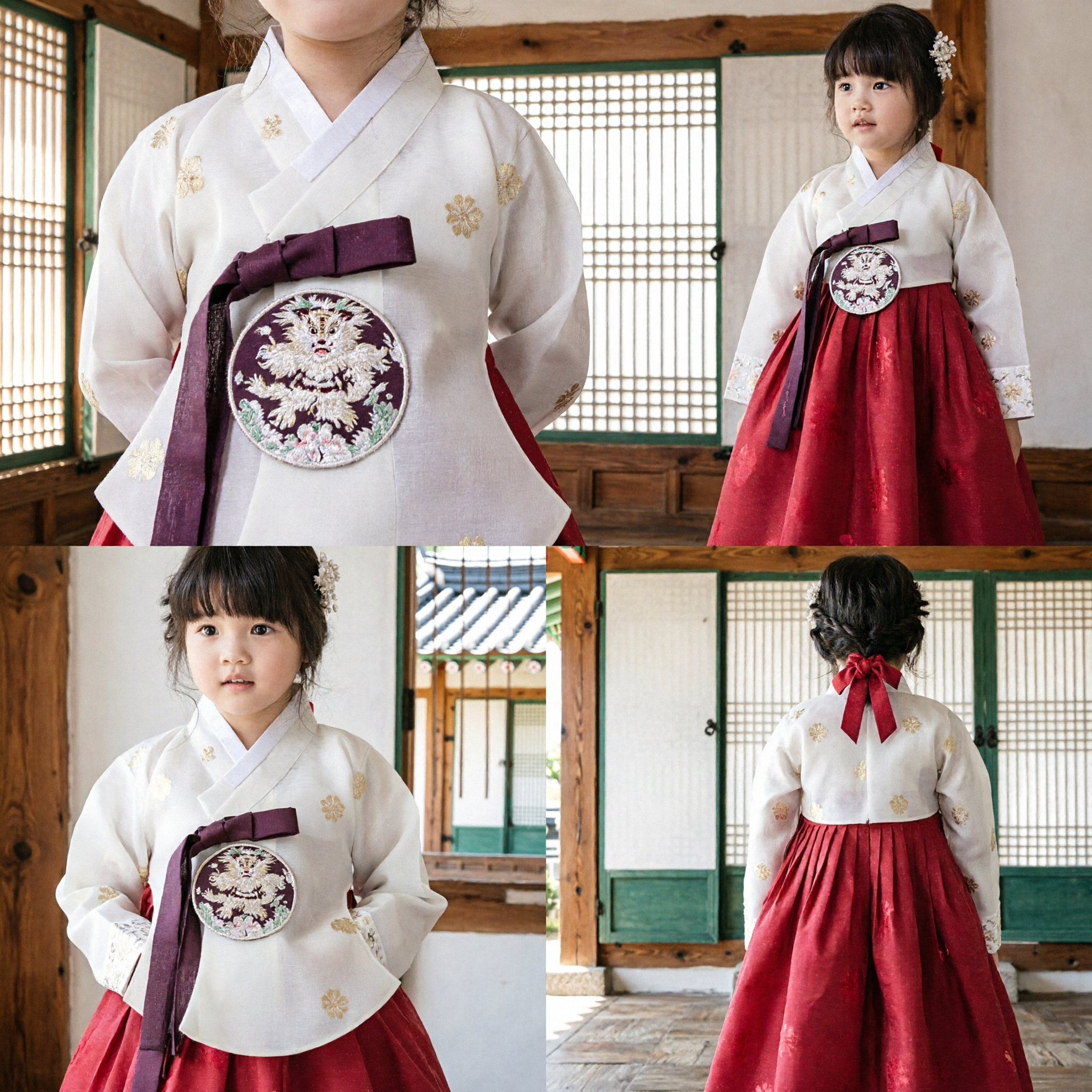 Vestido Tradicional Hanbok Coreano Elegante para Crianças Blusa Branca Saia Vermelha para Feriados e Cerimônias - Asian Costume
