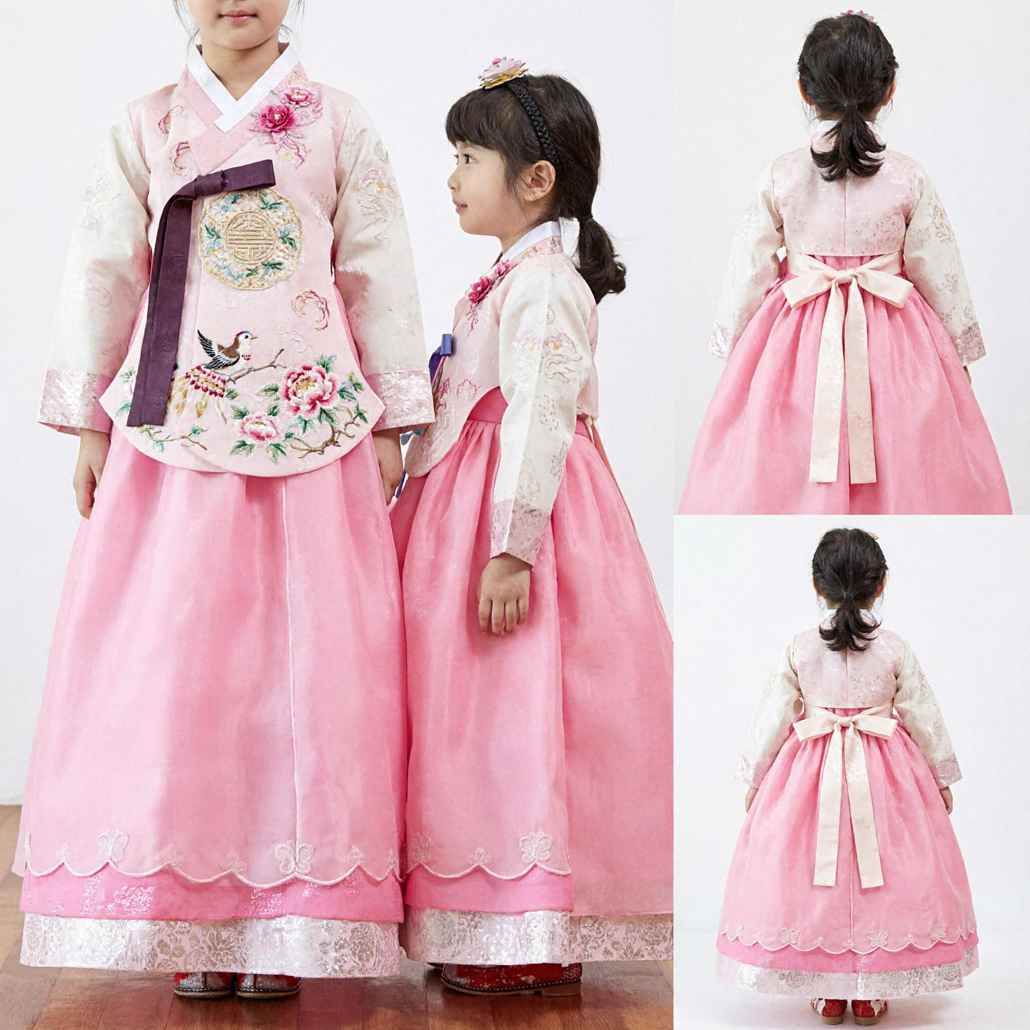 Różowy koreański hanbok dla dziewczynek, tradycyjna haftowana sukienka dziecięca na święta, przyjęcie urodzinowe lub festiwal - Asian Costume