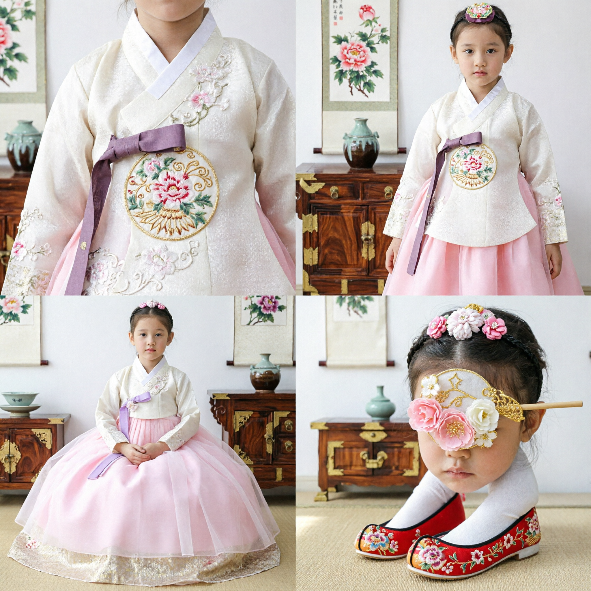 Vestido Hanbok Tradicional Coreano para Meninas Traje de Princesa Rosa para Casamento e Aniversário - Asian Costume