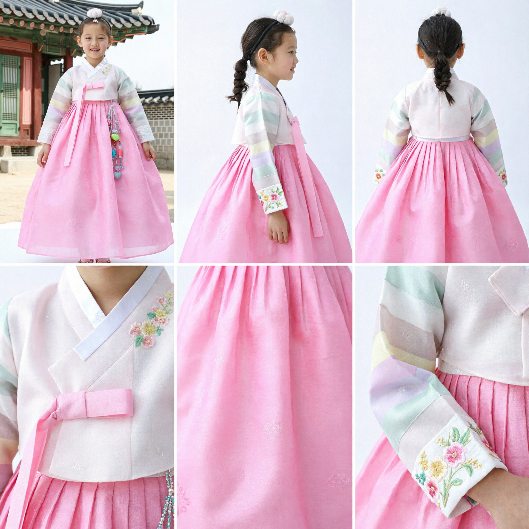 Traditionele Koreaanse Hanbok Jurk voor Meisjes Roze Chima en Witte Jeogori Kinderen Volkskostuum voor Bijzondere Gelegenheden - Asian Costume