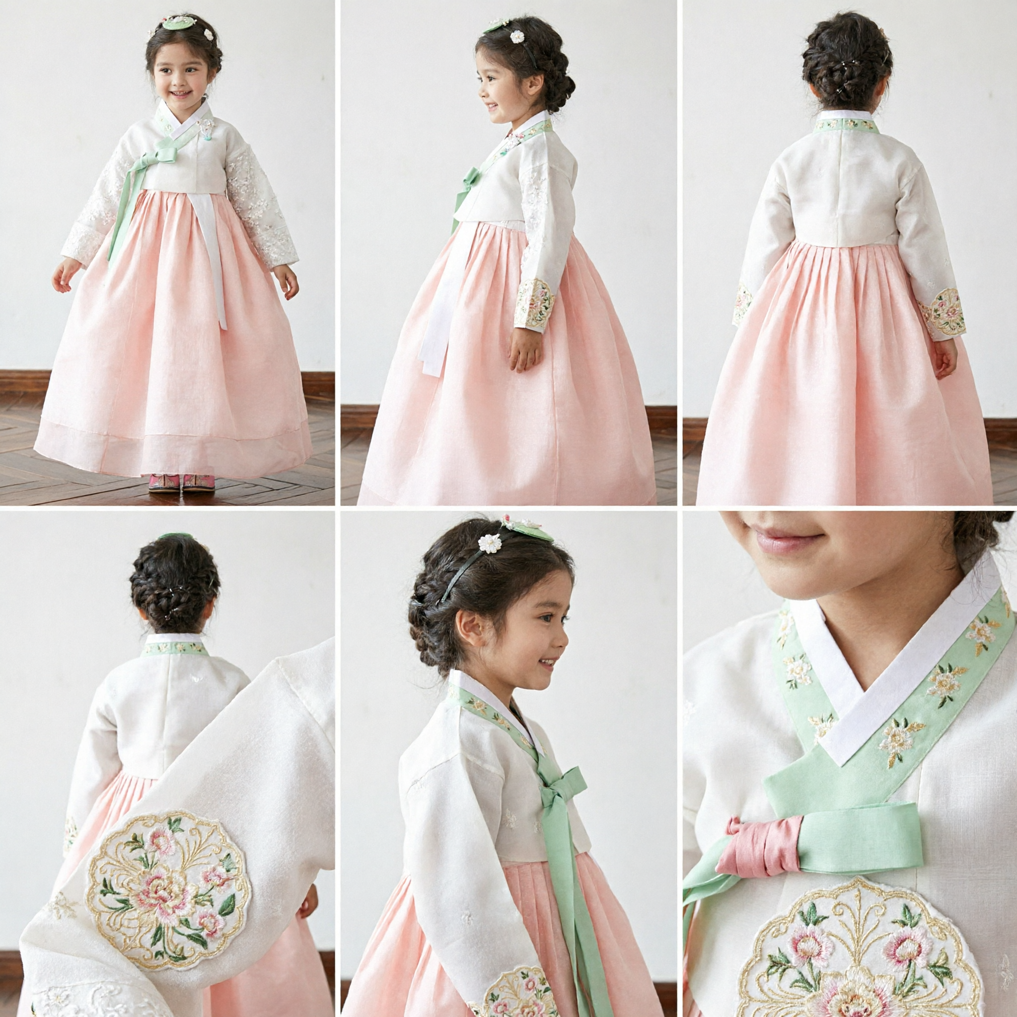 Mädchen Traditionelles Koreanisches Hanbok-Kleid Rosa Chima und Weißes Spitzen-Jeogori Set für Besondere Anlässe - Asian Costume