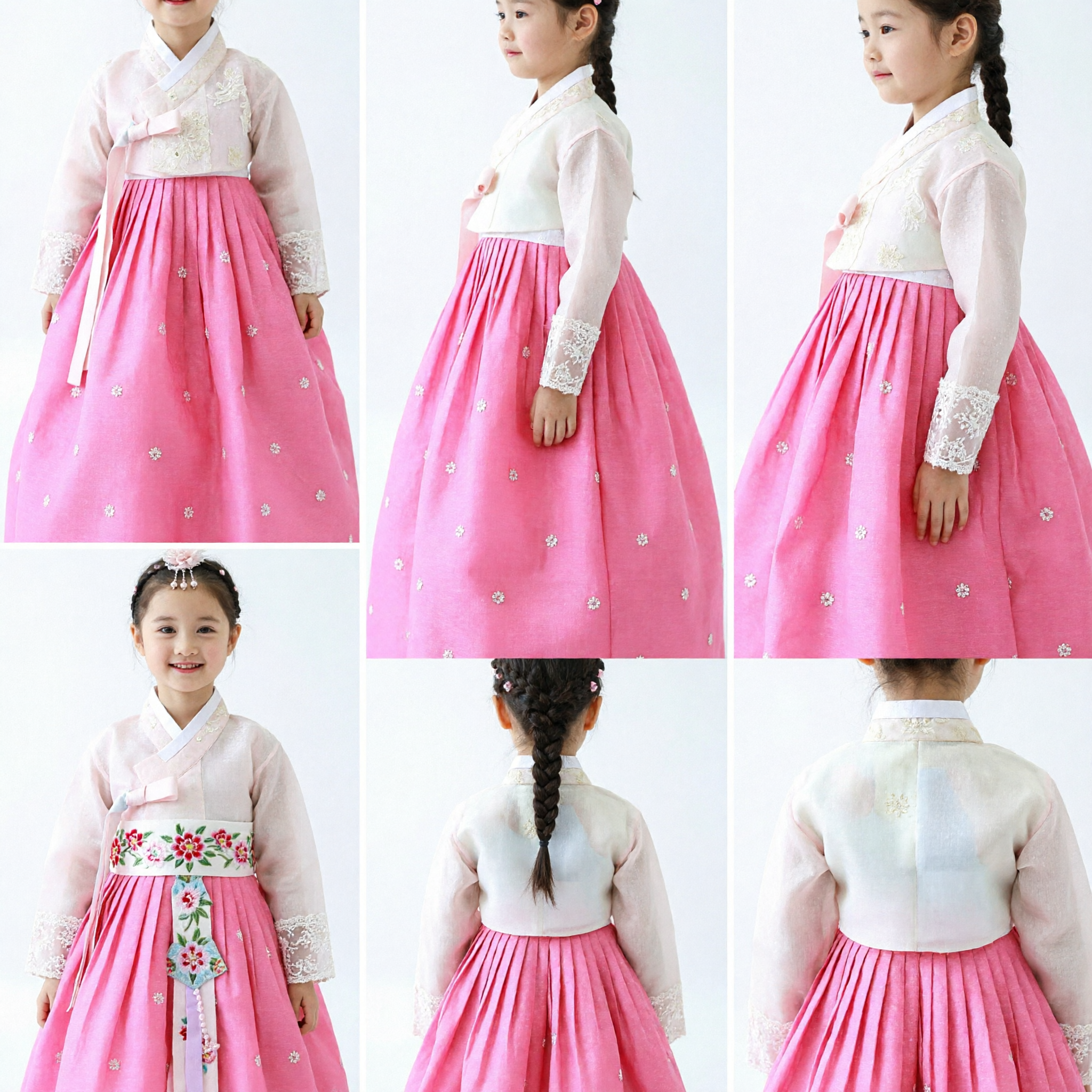 Vestido Hanbok Tradicional Coreano para Niñas Falda Rosa Blusa Blanca de Encaje Traje Infantil para Fiesta de Cumpleaños - Asian Costume