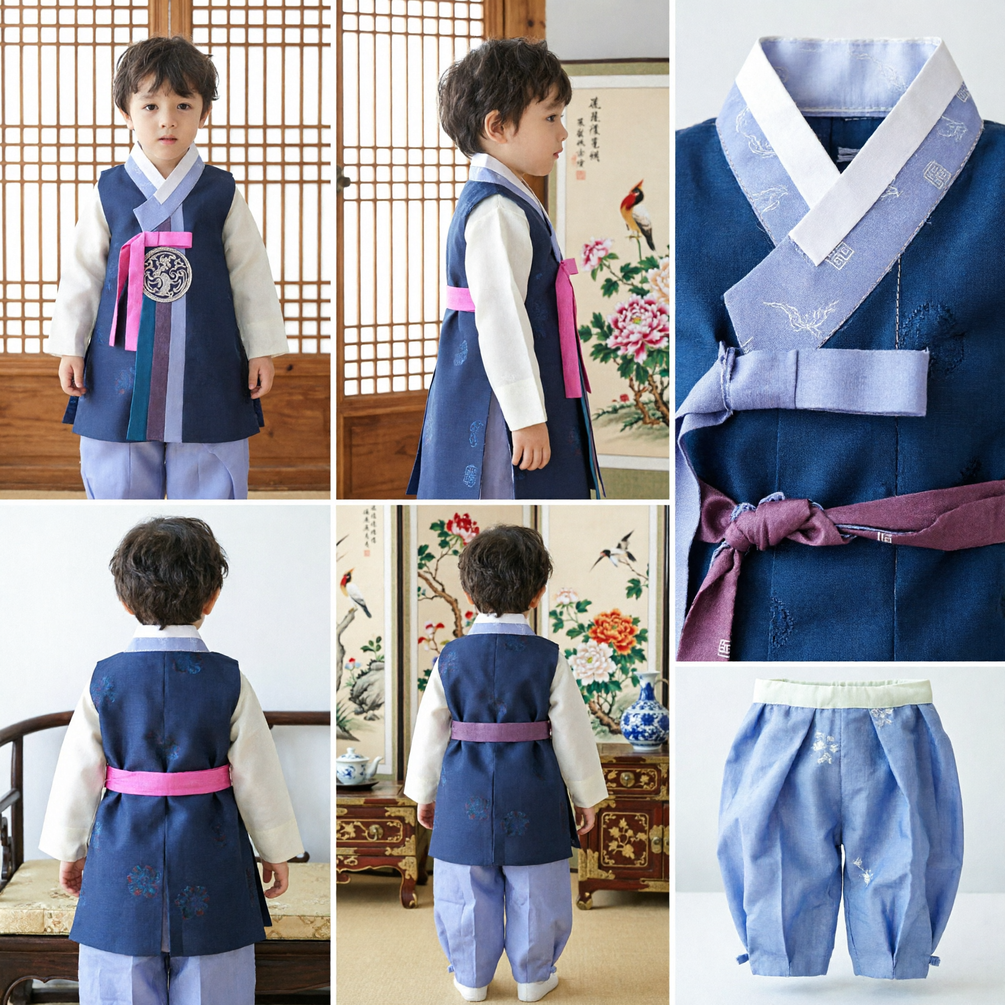 Hanbok Tradicional Coreano para Meninos Conjunto Infantil de Colete e Calças Azul para Doljanchi e Festivais de Seollal - Asian Costume