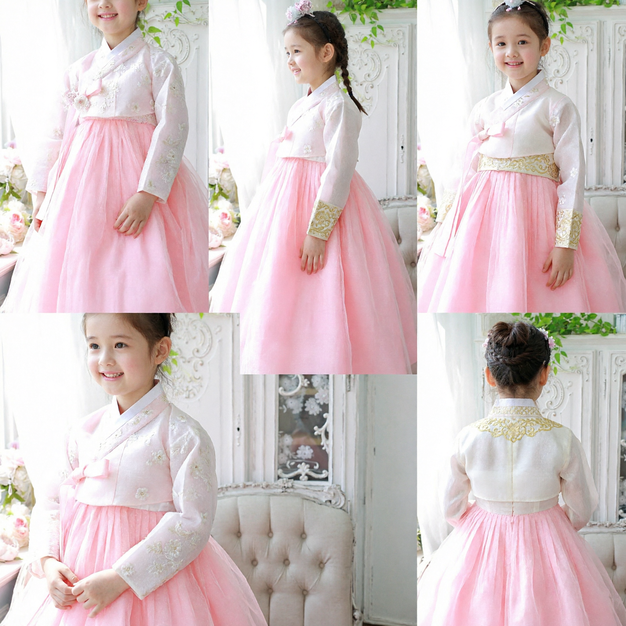 Abito Hanbok Coreano Tradizionale Rosa e Bianco per Bambine Costume per Feste di Compleanno - Asian Costume