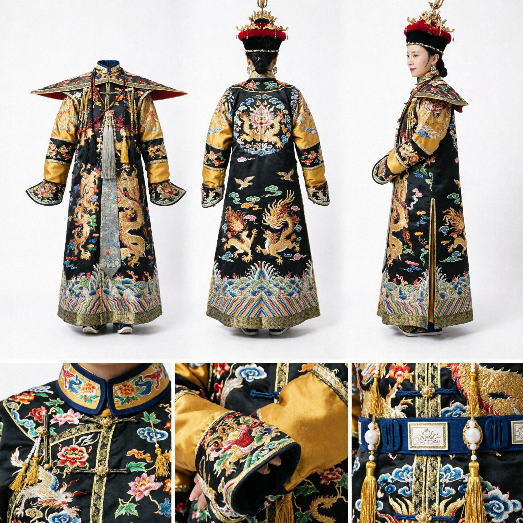Costume da Imperatrice Dinastia Qing Cinese Tradizionale Veste Reale Ricamata con Drago Oro Abito Storico per Donne - Asian Costume