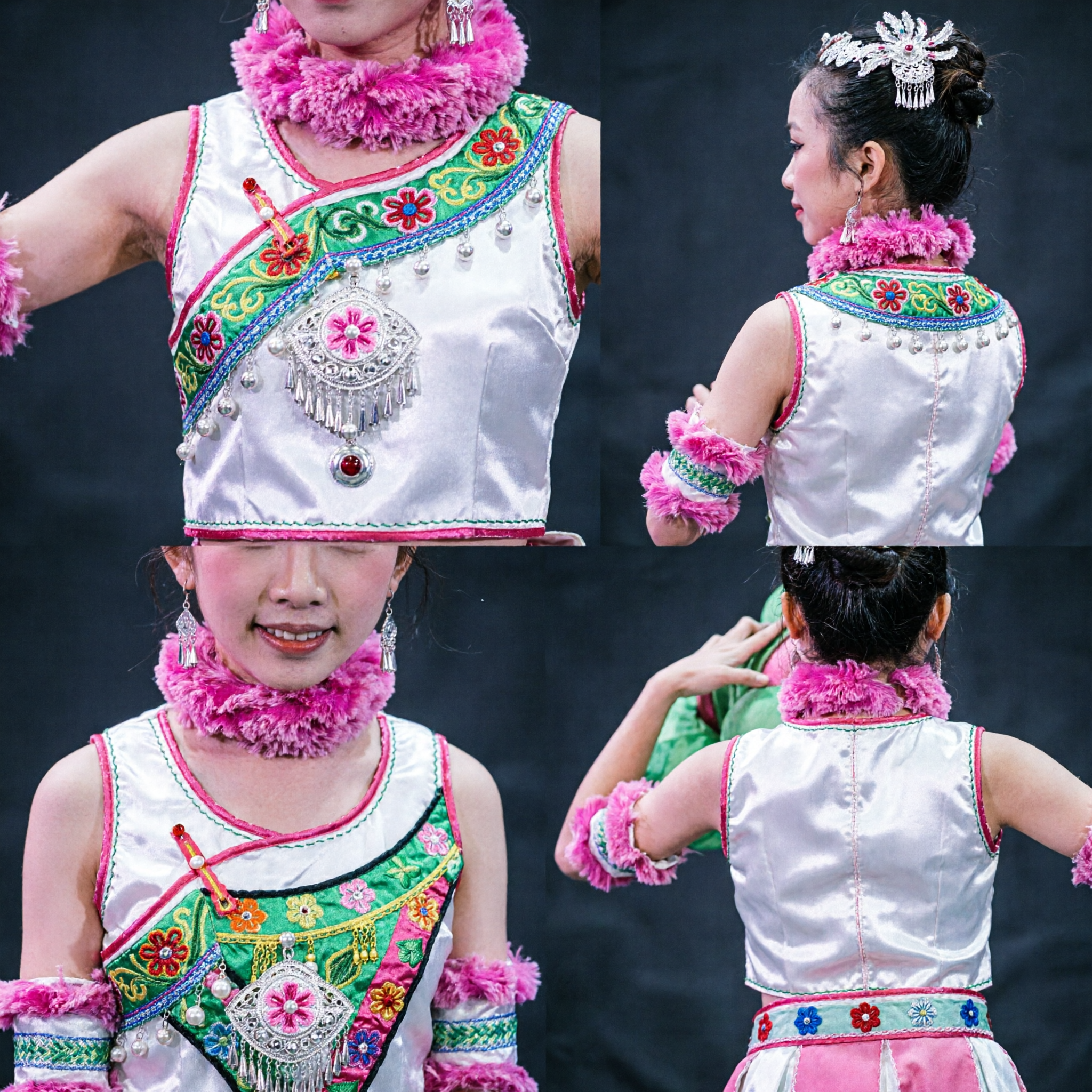 Costume tradizionale per danza folkloristica cinese per bambini Abito da fata del lotto per esibizioni in rosa e verde - Asian Costume