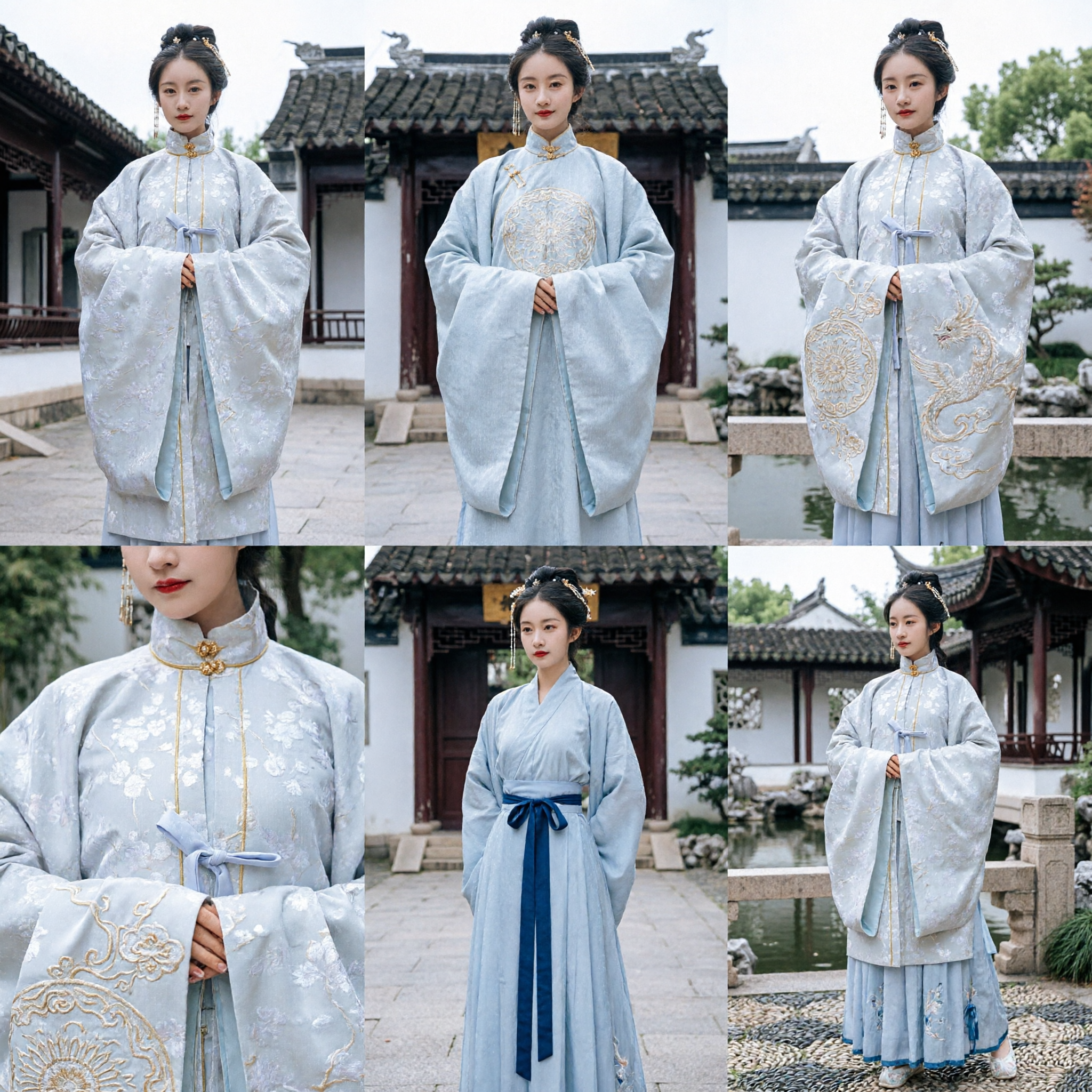 Costume traditionnel chinois Hanfu, style dynastie Ming, ensemble veste et jupe élégant pour femmes en brocart floral bleu clair - Asian Costume