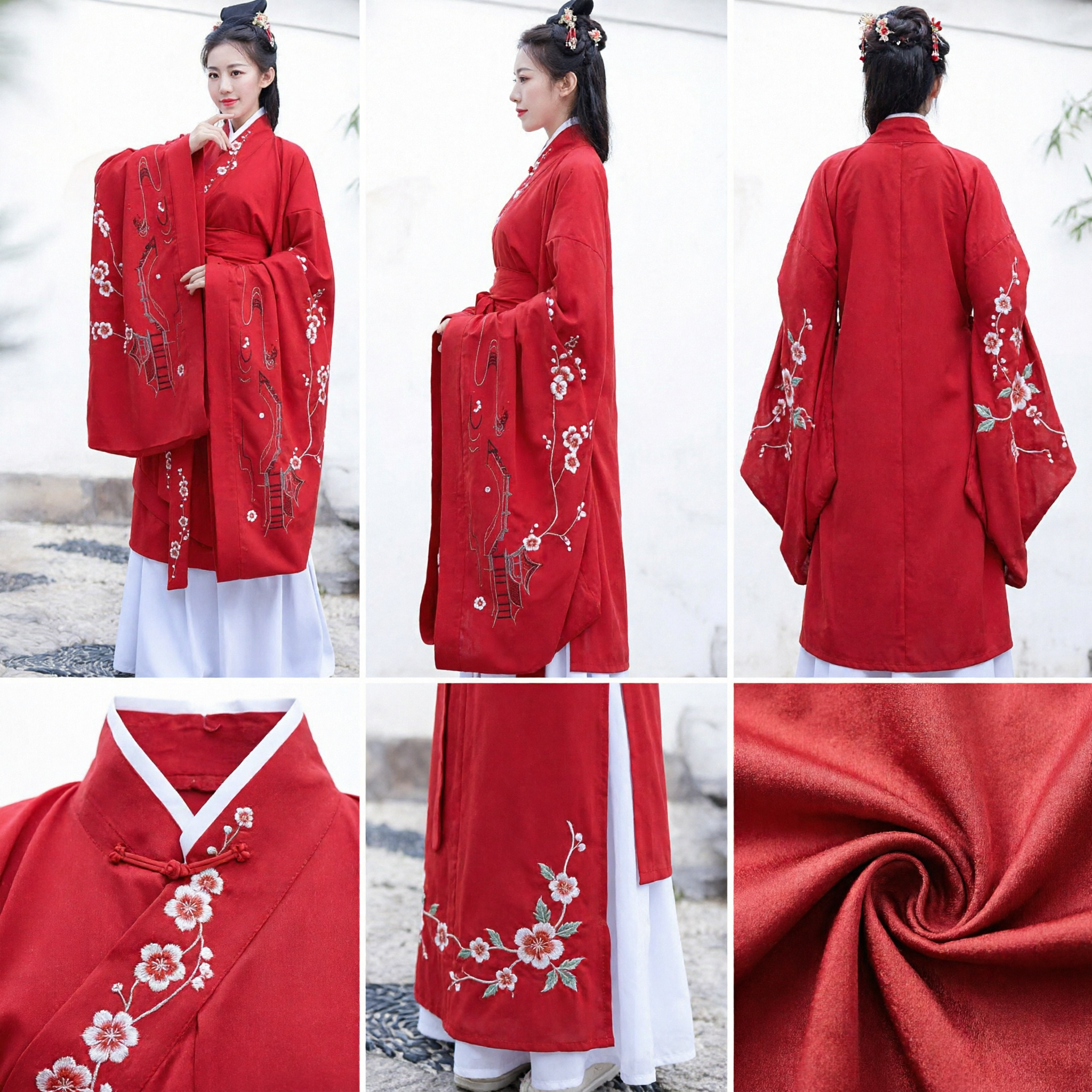 Hanfu Tradicional Chino Vestido de Boda Antiguo Bordado de la Dinastía Ming Rojo para Mujer - Asian Costume