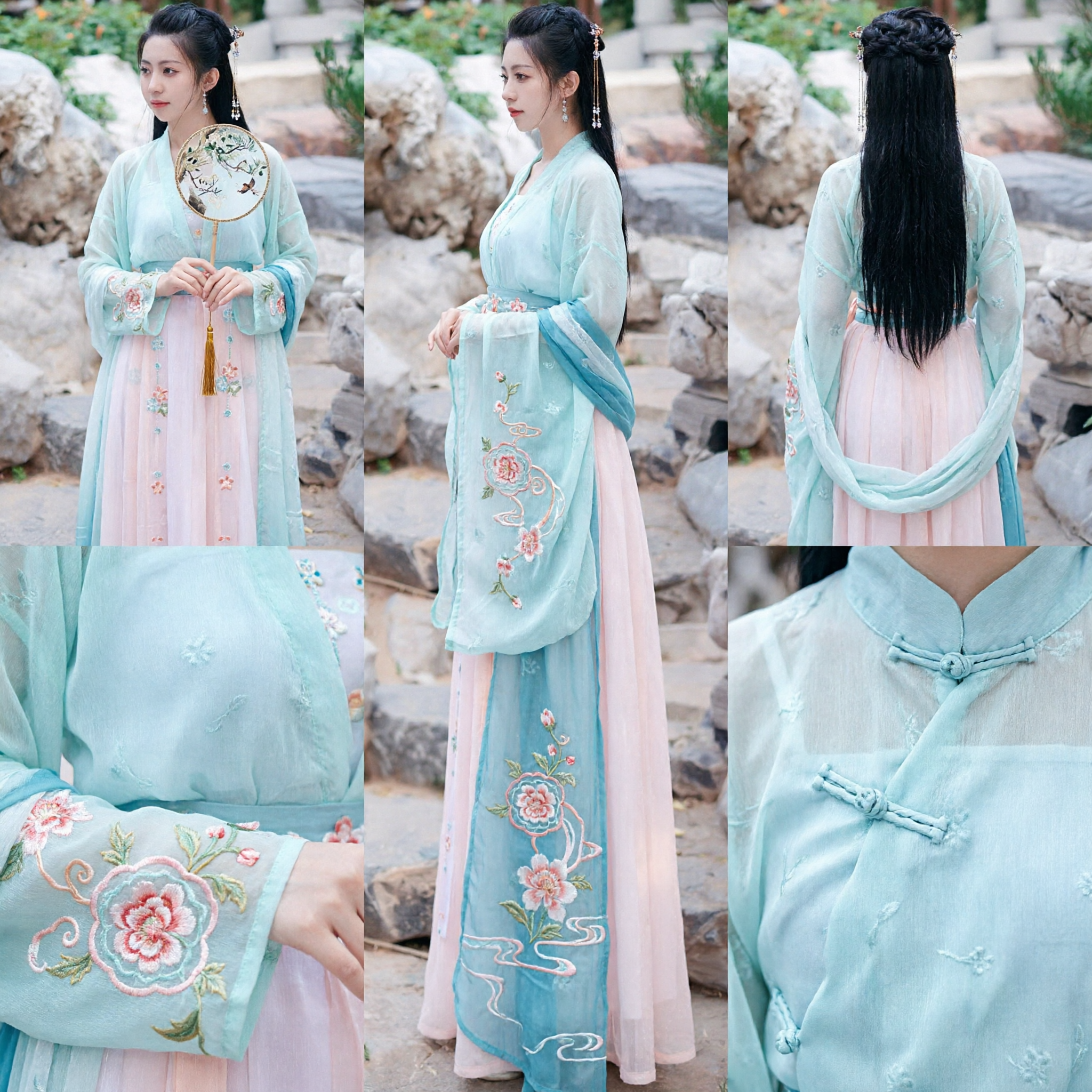 Elegant Antiek Chinees Hanfu Traditioneel Kostuum Dames Fee Stijl Blauw en Roze Jurk voor Cosplay Fotografie - Asian Costume