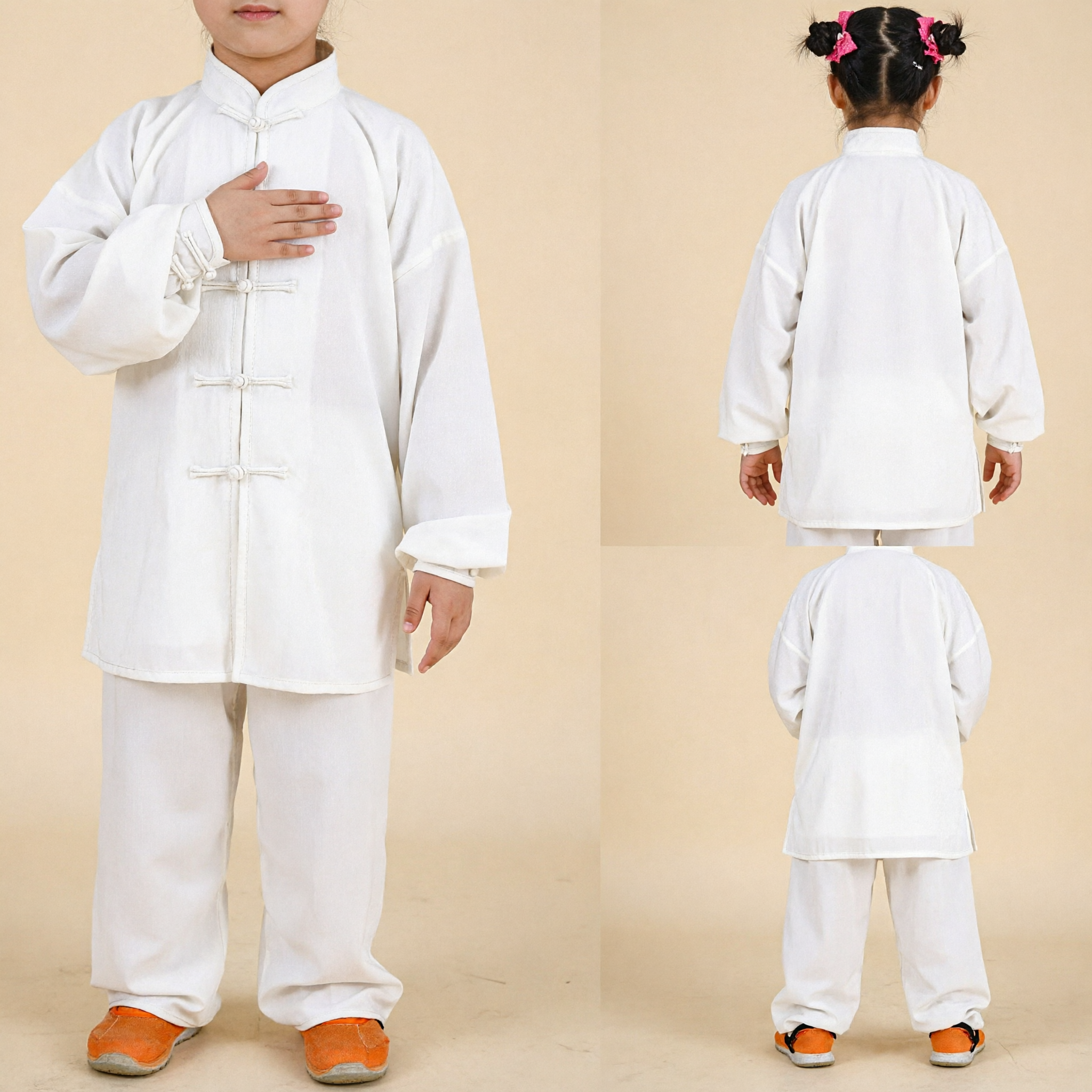 Uniforme Tradizionale Kung Fu Cinese per Bambini in Bianco, Set di Abbigliamento Tai Chi e Arti Marziali per Ragazze - Asian Costume