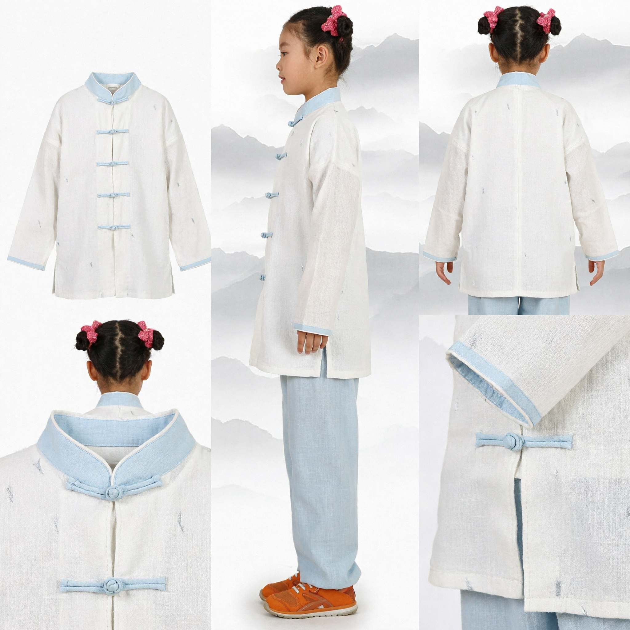 Uniforme Tradicional de Kung Fu Chino para Niños, Traje Blanco de Tai Chi, Conjunto de Disfraz de Artes Marciales Infantil - Asian Costume