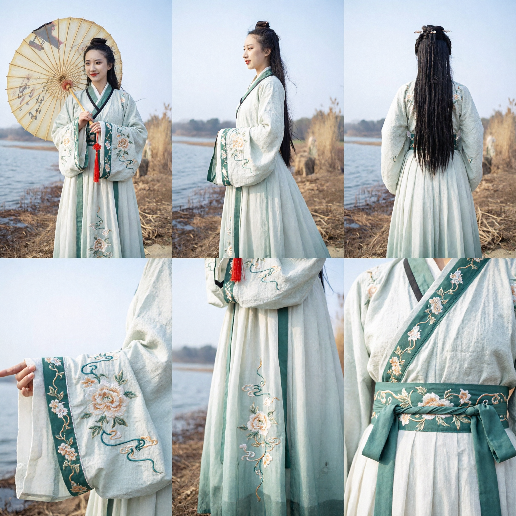 Elegante Traje Tradicional Chino Hanfu Blanco y Verde, Vestido de Hada Antiguo para Mujeres en Fotografía - Asian Costume