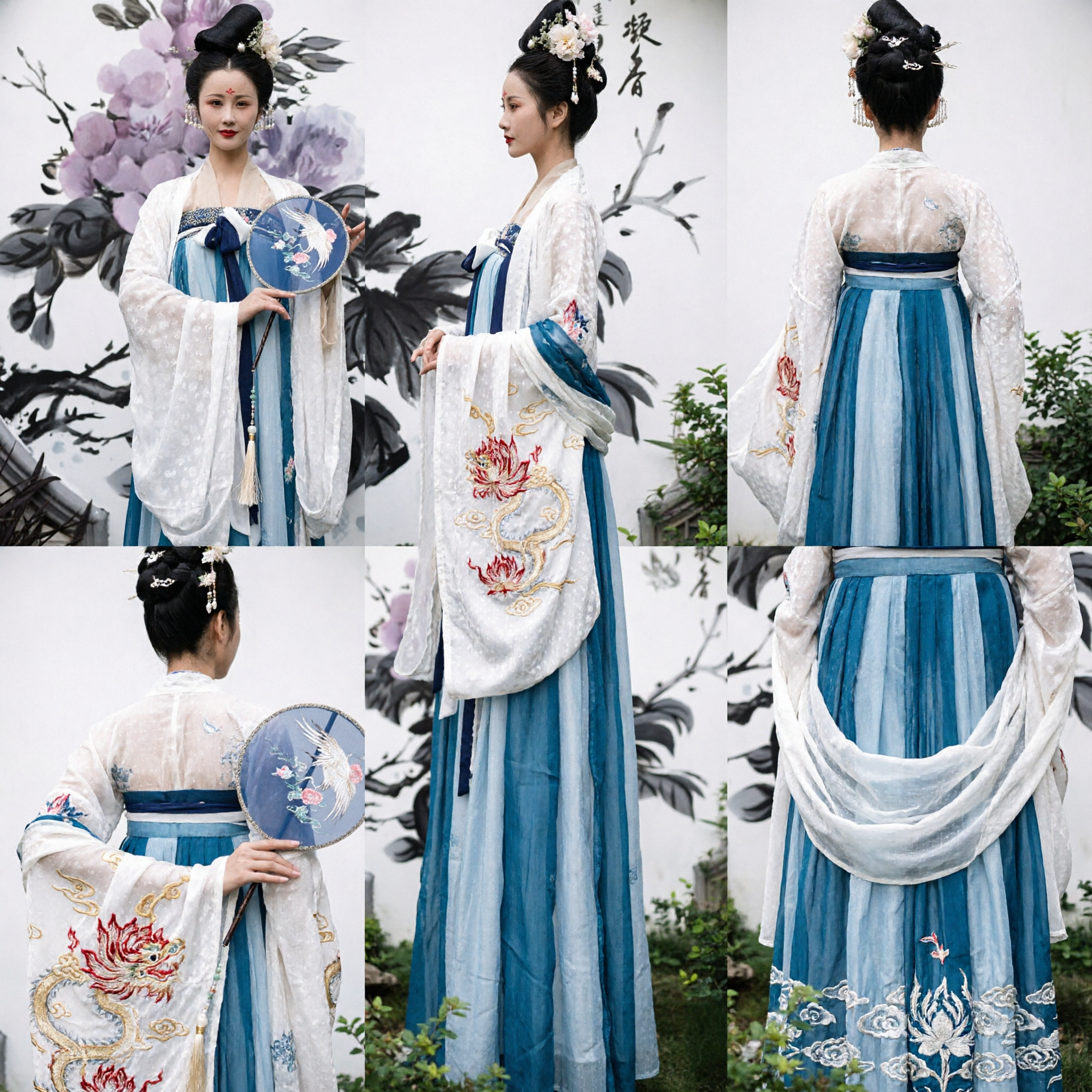 Elegant Blue Chinese Hanfu Tang Dynasty Palace Lady Ancient Fairy Traditional Costume for Women - Asian Costume