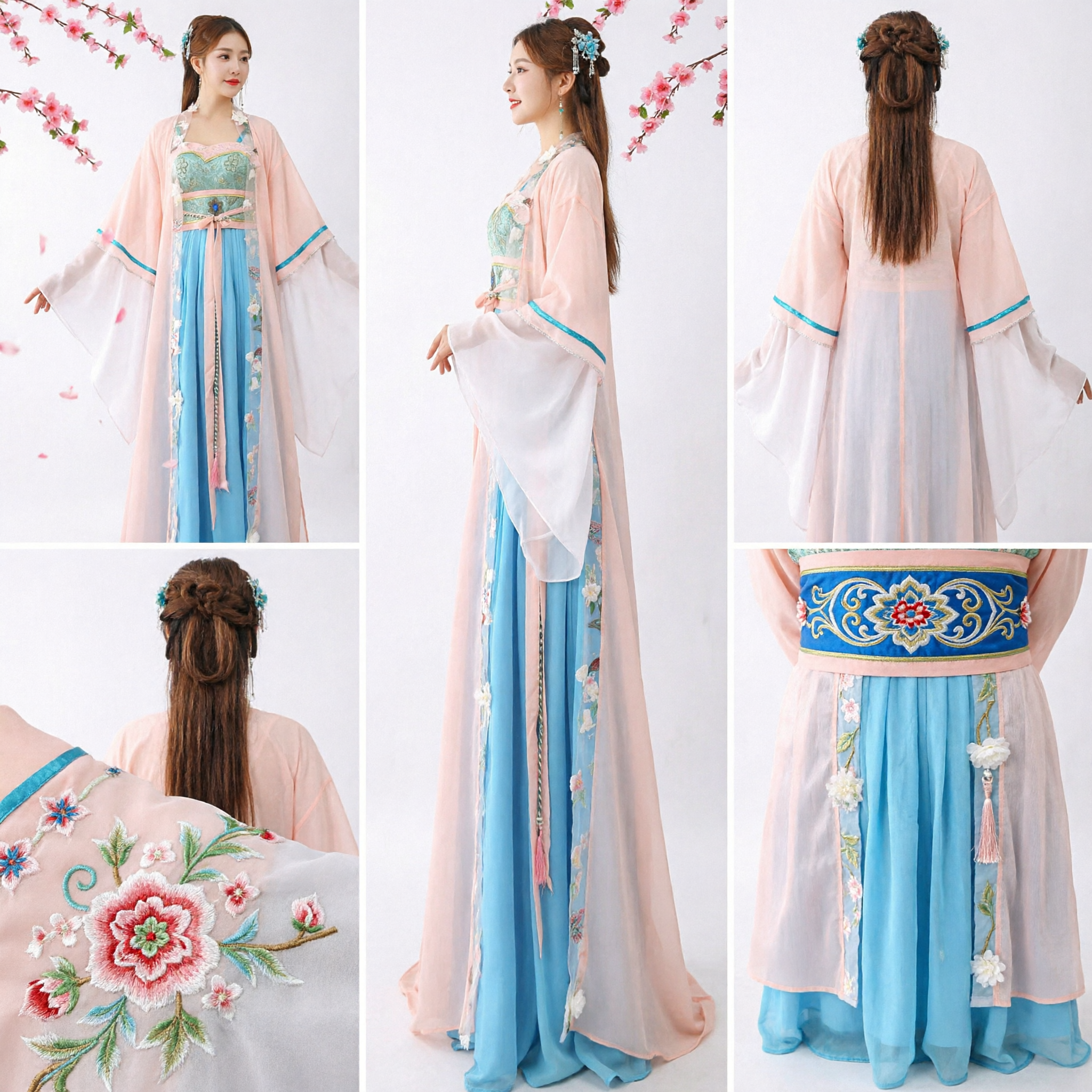 Древнее китайское Ханьфу эпохи Тан, традиционный костюм, розово-голубое вышитое платье феи для женщин, для выступлений - Asian Costume