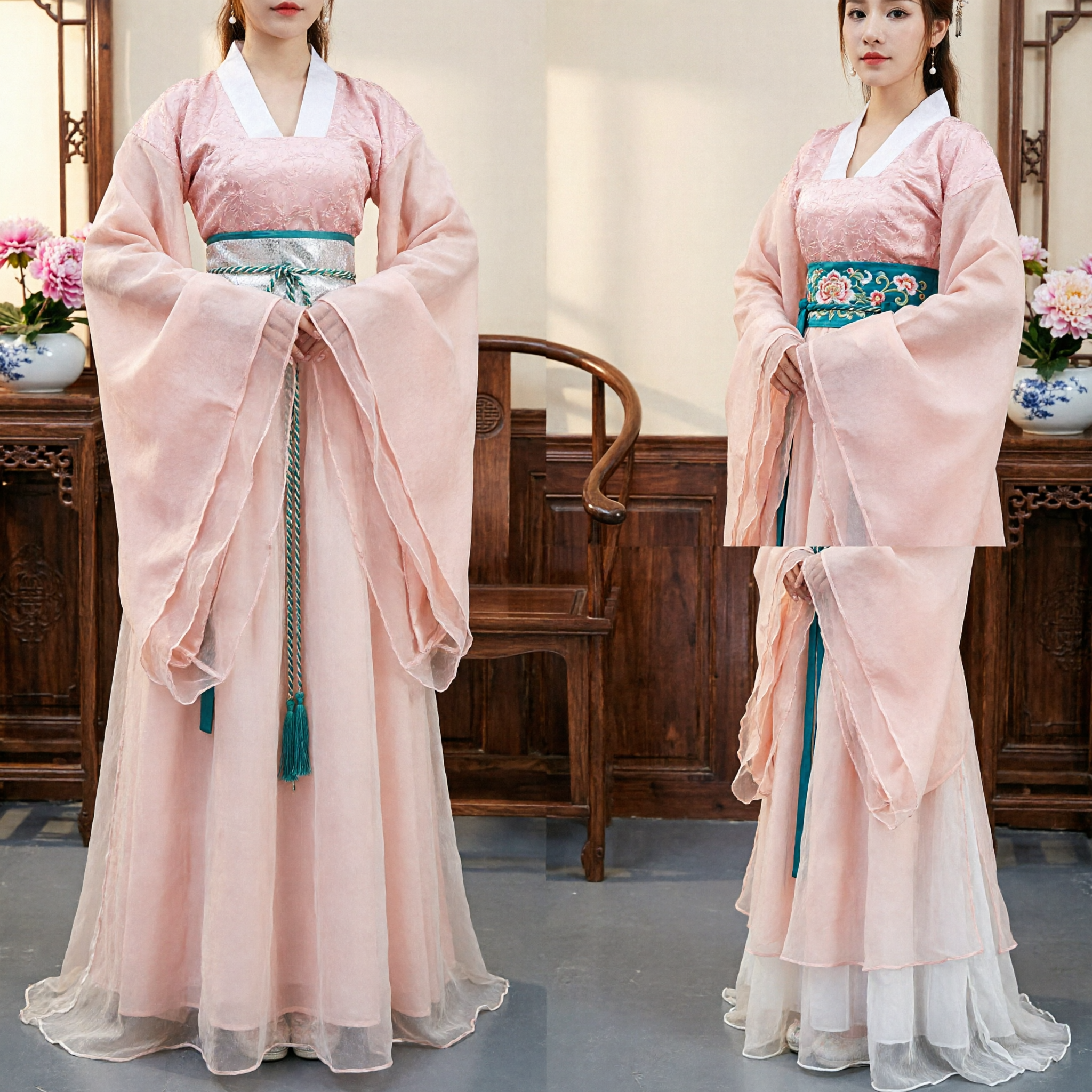Elegancki Różowy Tradycyjny Chiński Hanfu Starożytna Suknia Księżniczki Strój w Stylu z Dynastii Tang dla Kobiet - Asian Costume