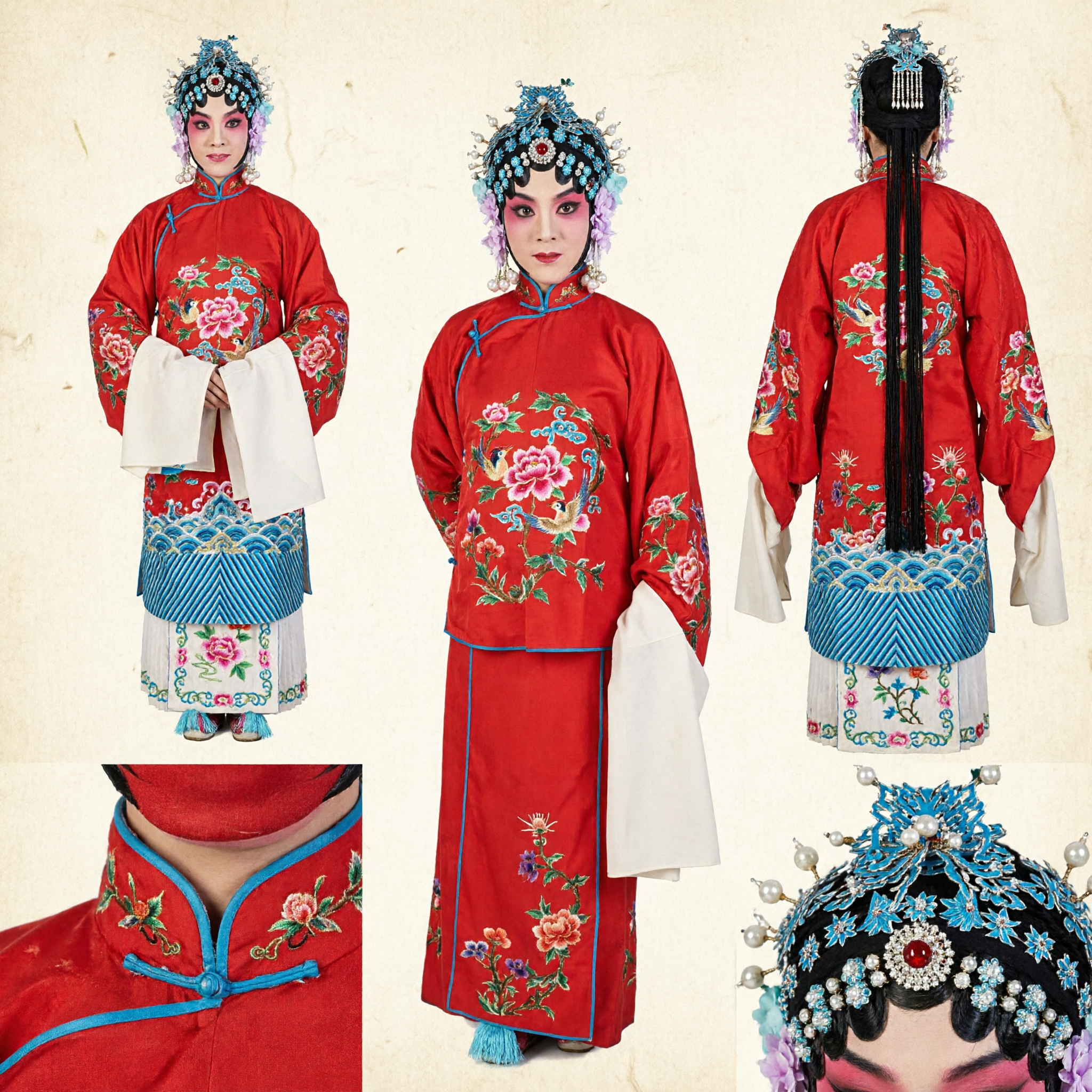 Costume dell'Opera di Pechino Cinese Tradizionale Rosso Ricamato per Ruolo Dan Femminile Spettacolo sul Palco - Asian Costume