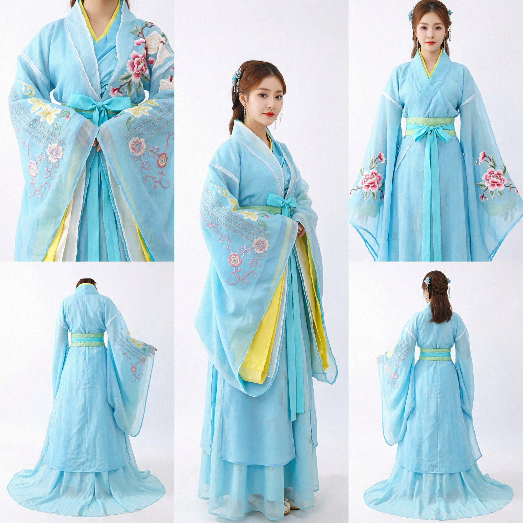 Hanfu Azzurro Elegante Costume Tradizionale Cinese Antico Abito da Fata Ricamato per Spettacoli Femminili - Asian Costume