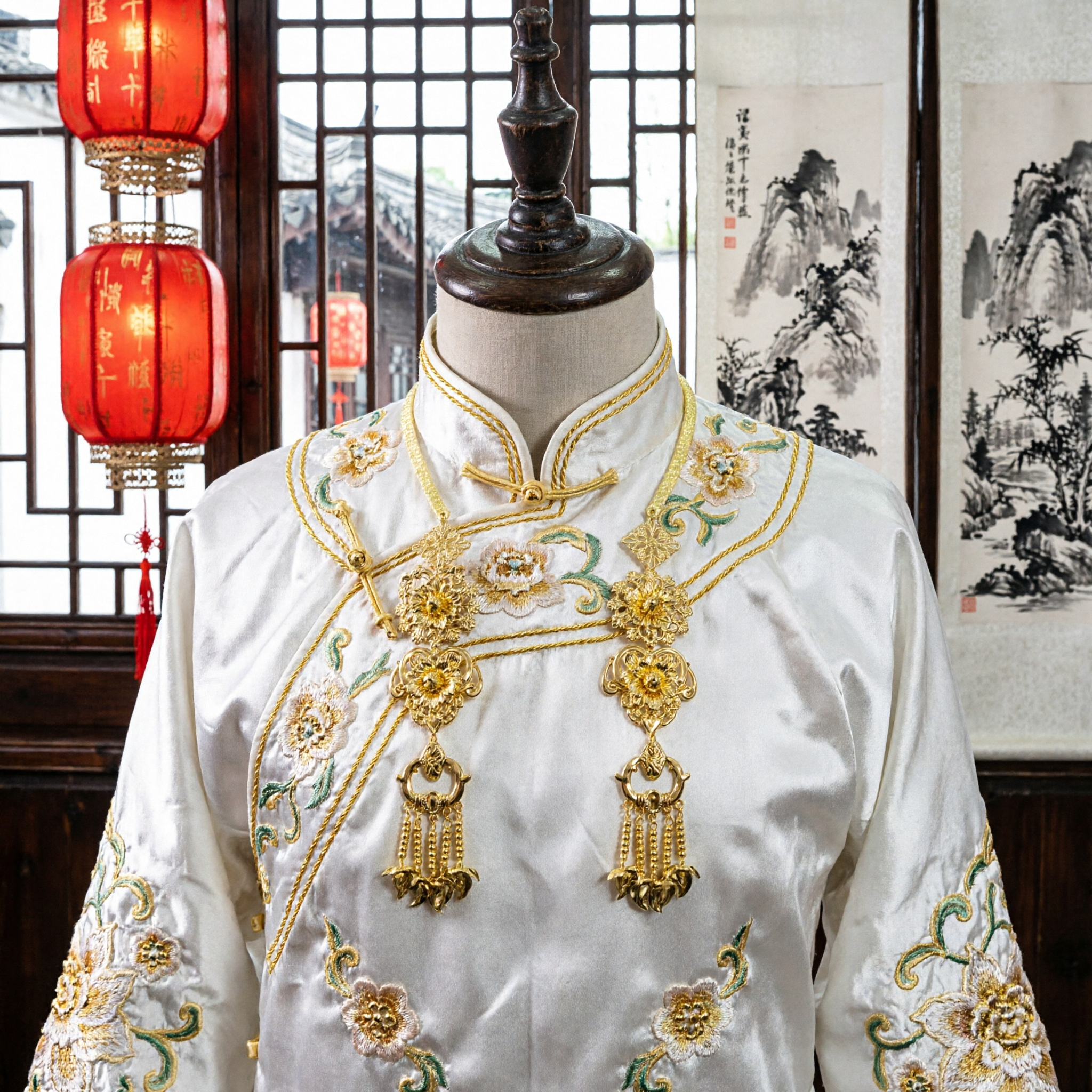 中国伝統 金ネックレス 古代宮廷ブライダルジュエリー 漢服アクセサリー 女性用 ウェディング衣装 - Asian Costume