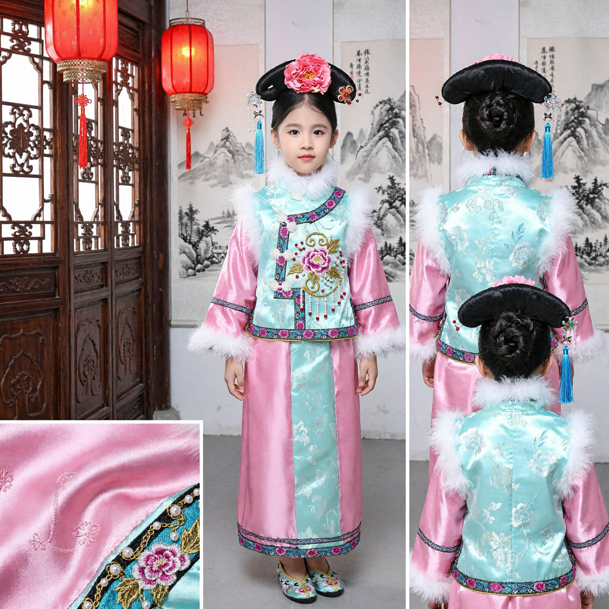 Kinderen Qing-dynastie Mantsjoe Prinsessen Kostuum Traditioneel Chinees Oude Jurk voor Meisjes Podium Optreden Cosplay - Asian Costume