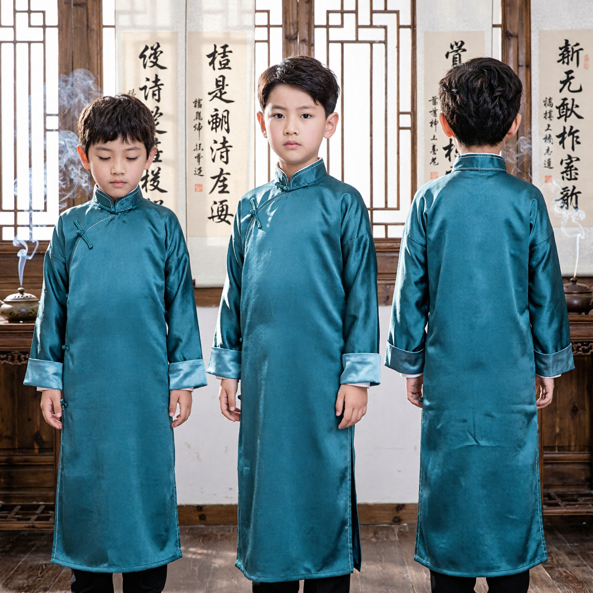 Boys Traditional Chinese Changshan Robe Mandarin Collar Long Gown Kids Costume for Festival Performance - Asian Costume