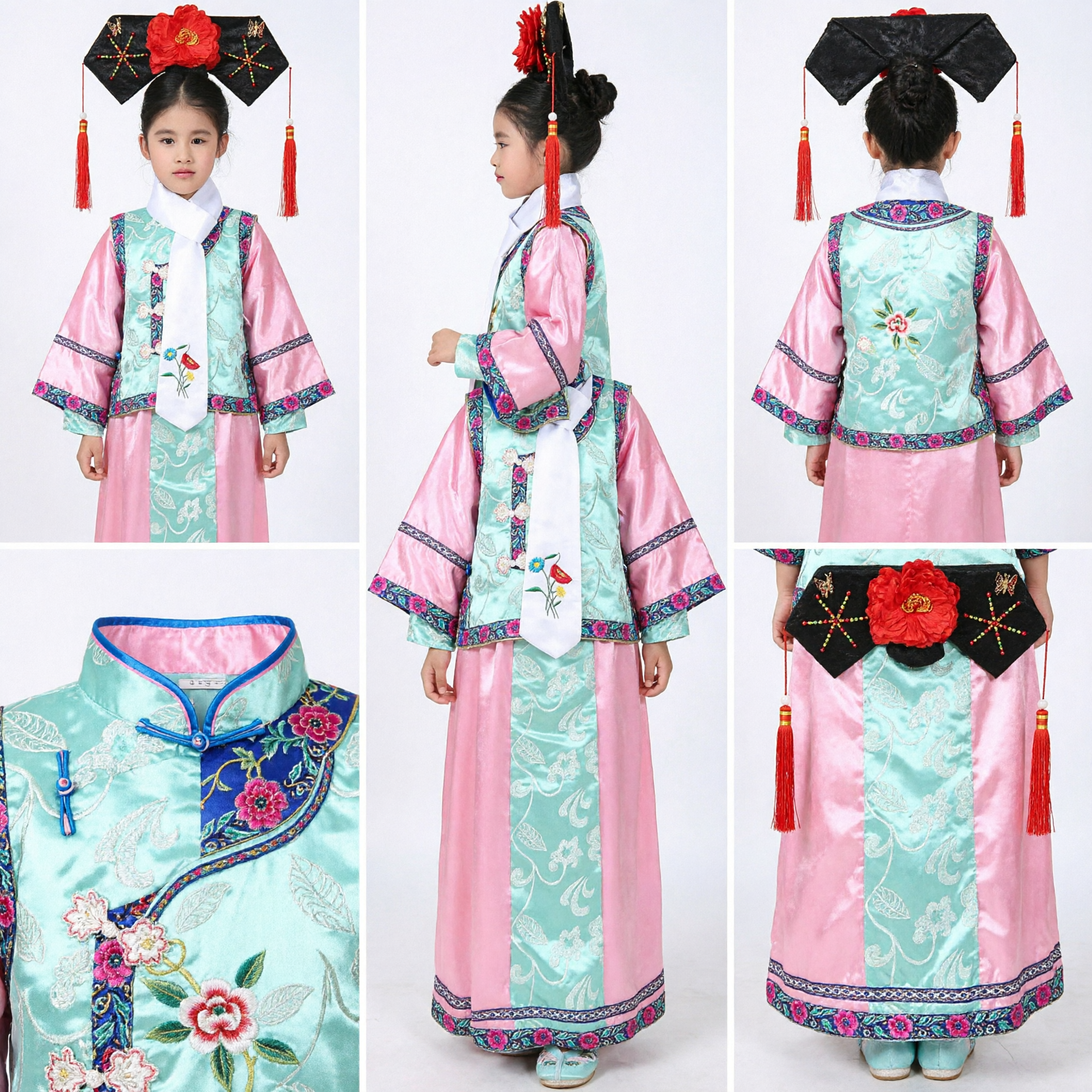 Costume traditionnel de princesse de la dynastie Qing chinoise pour enfants - Robe d'ancienne dame du palais - Pour performance d'Halloween - Asian Costume