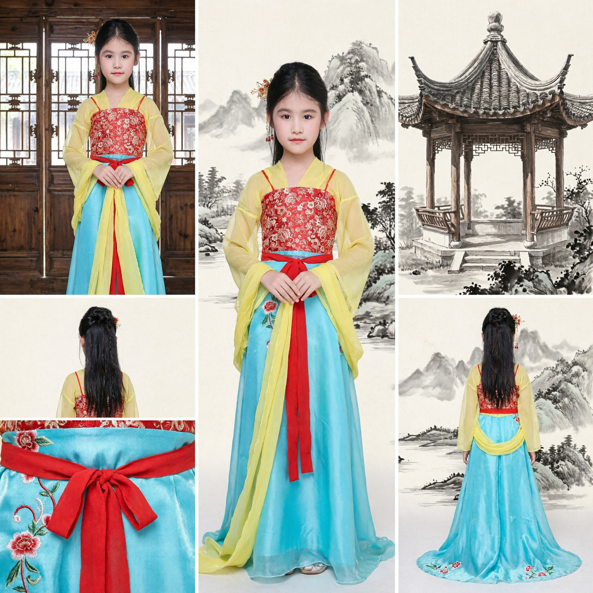 Traditional Chinese Hanfu for Girls Tang Dynasty Ancient Princess Costume Kids Cultural Performance Dress - Asian Costume