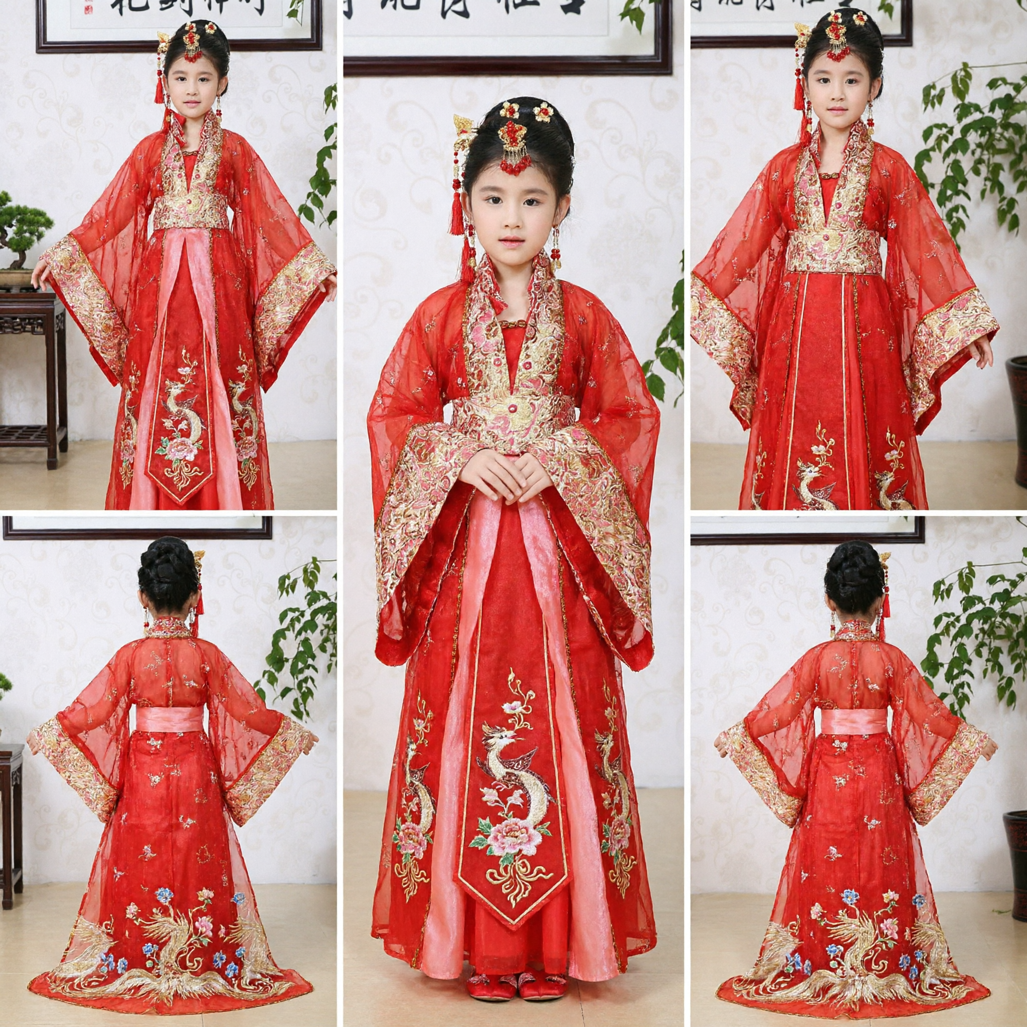 Costume Hanfu traditionnel chinois pour filles Vêtement ancien rouge de princesse de la dynastie Tang Tenue de spectacle pour enfants - Asian Costume