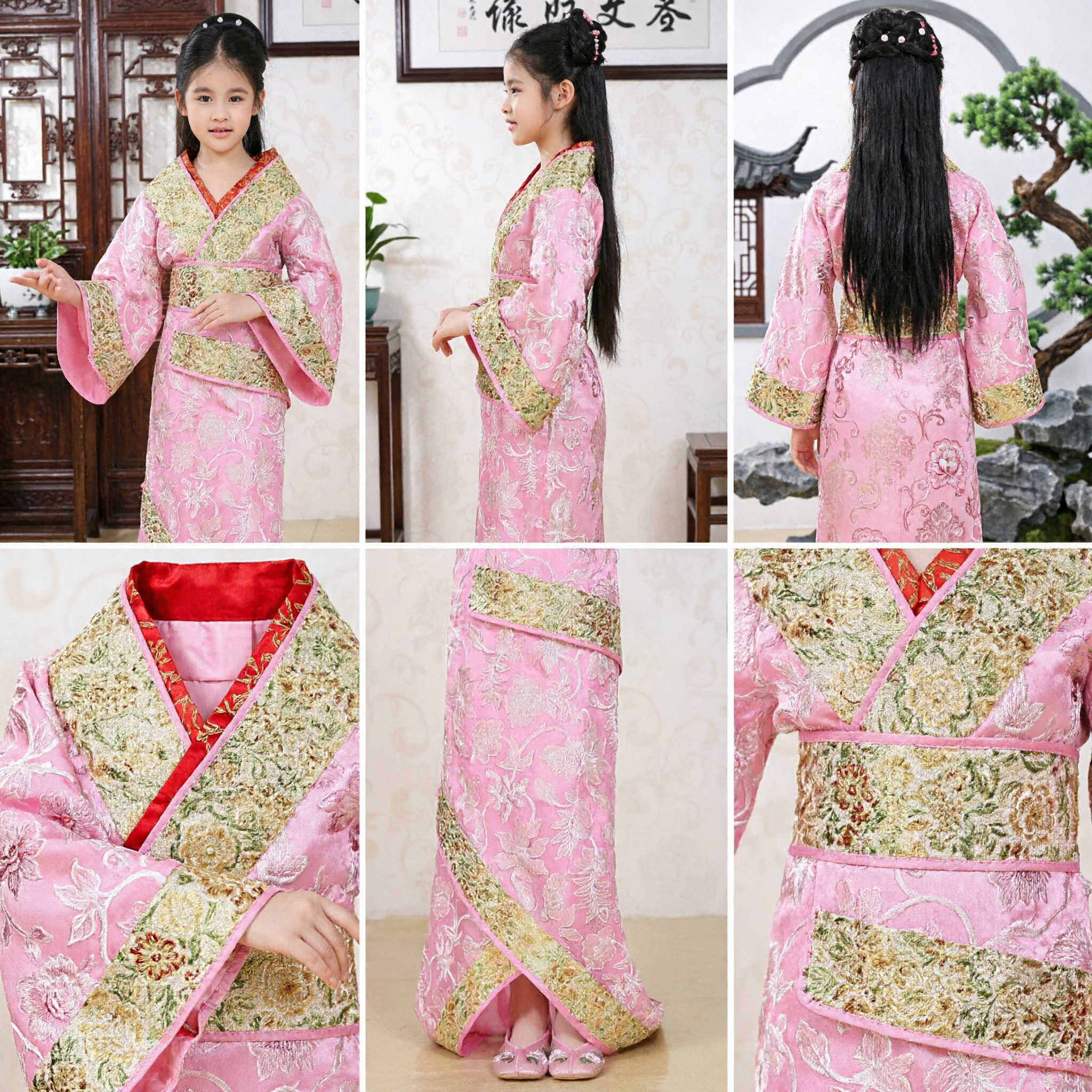 Traje Hanfu Chinês Tradicional Rosa para Meninas Crianças Vestido de Princesa do Palácio Antigo Roupa para Performance e Festa - Asian Costume