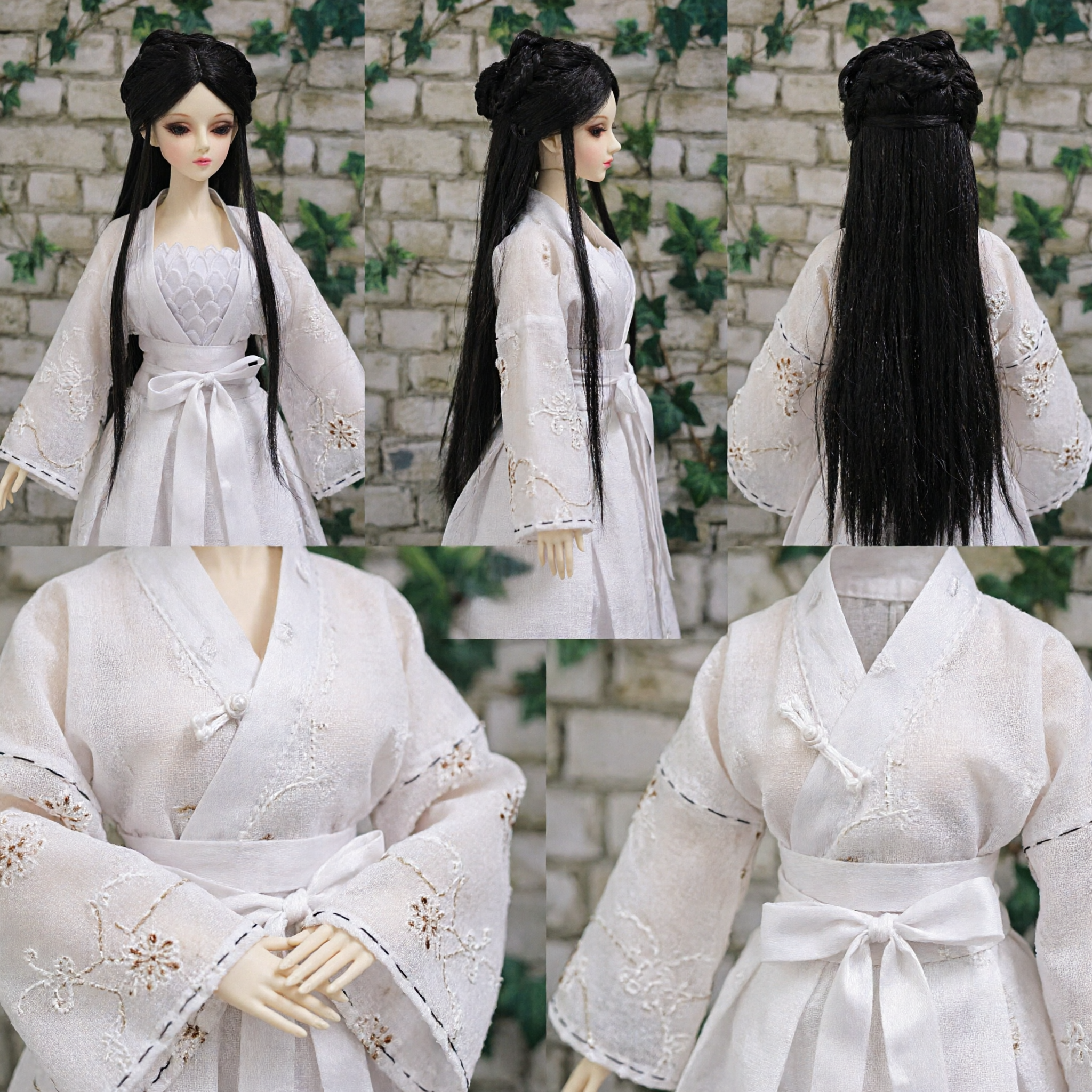 Perruque longue noire style ancien chinois pour poupées BJD - Accessoire pour costume Hanfu et cosplay - Asian Costume
