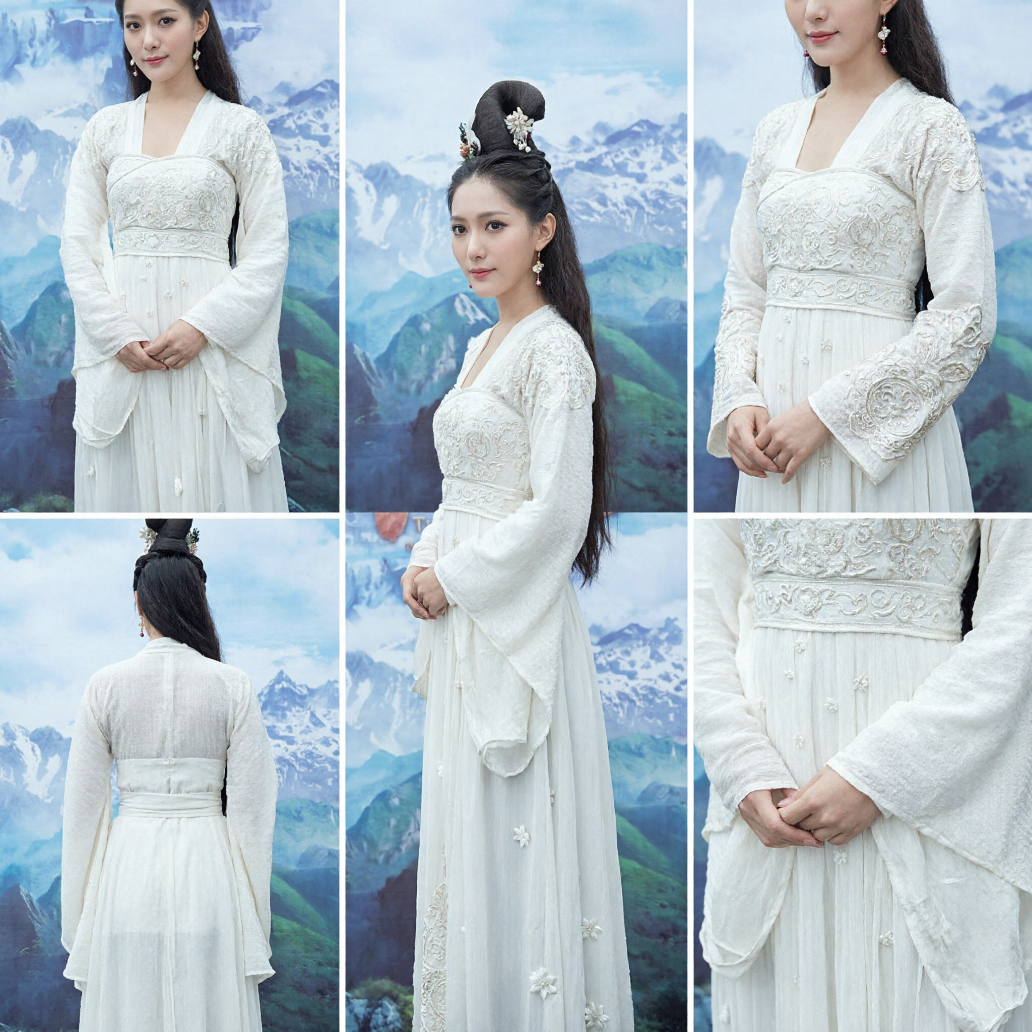 Elegante Costume Antico Cinese Hanfu Bianco, Abito da Fata Ricamato per Donne per Cosplay e Fotografia - Asian Costume