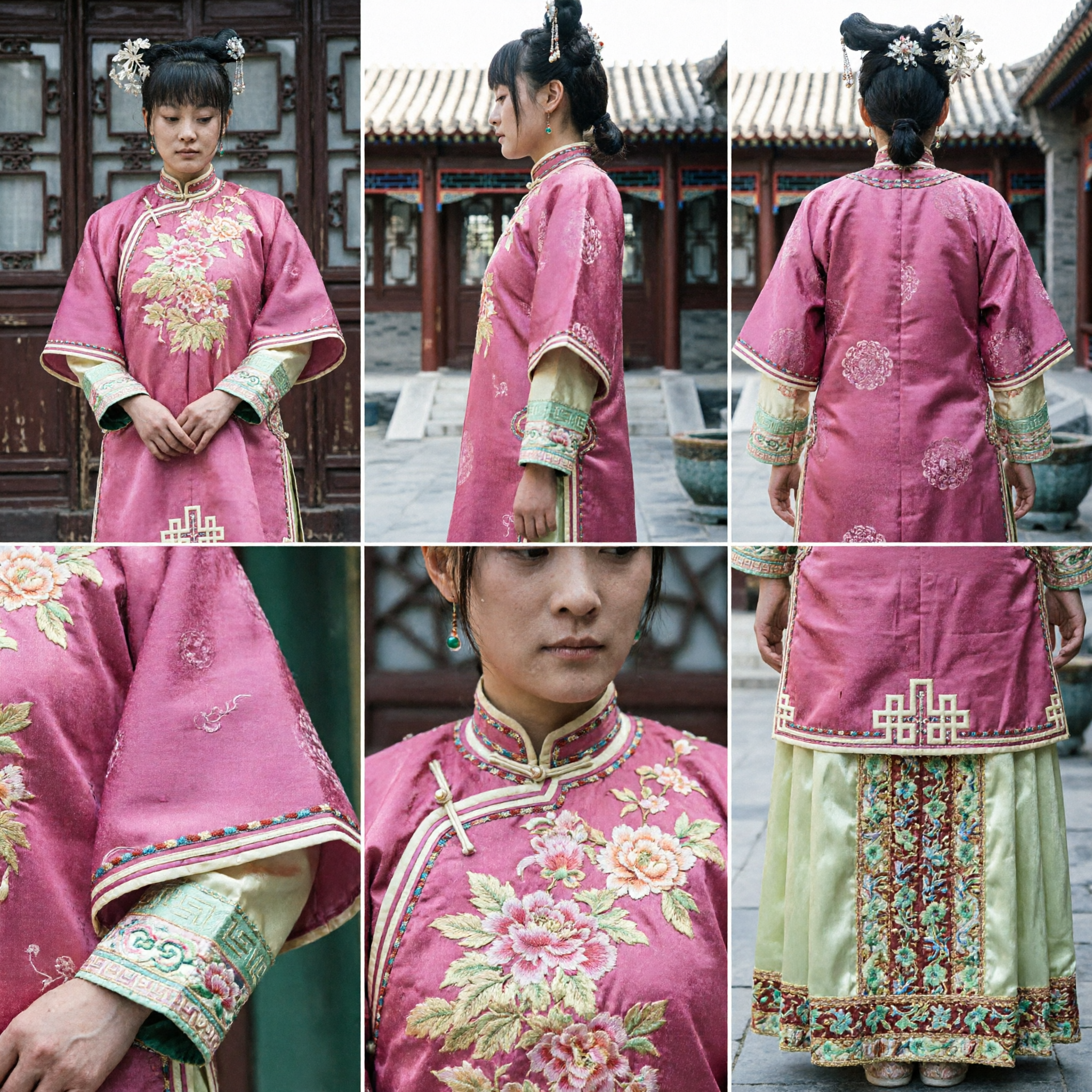 Traditionele Chinese Qing Dynastie Mantsjoe Dame Kostuum Roze Geborduurde Top en Gele Rok voor Dames - Asian Costume
