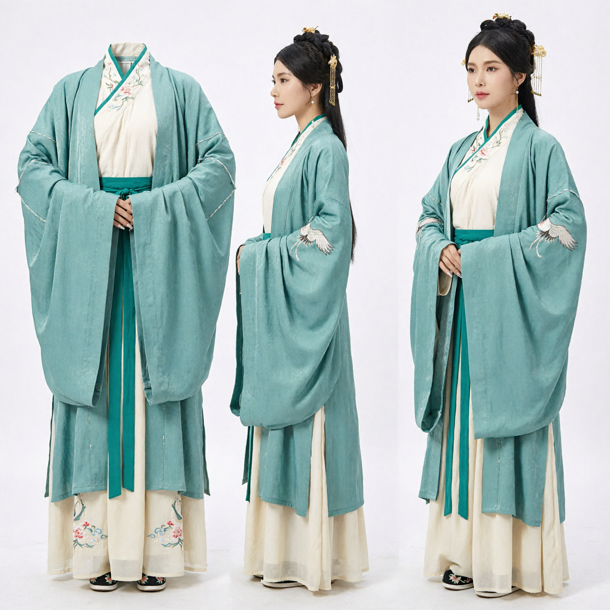 Elegant Traditioneel Chinese Song-dynastie Hanfu Beizi Gewaad Teal Geborduurd Jasje Rokset voor Vrouwen Cosplay - Asian Costume