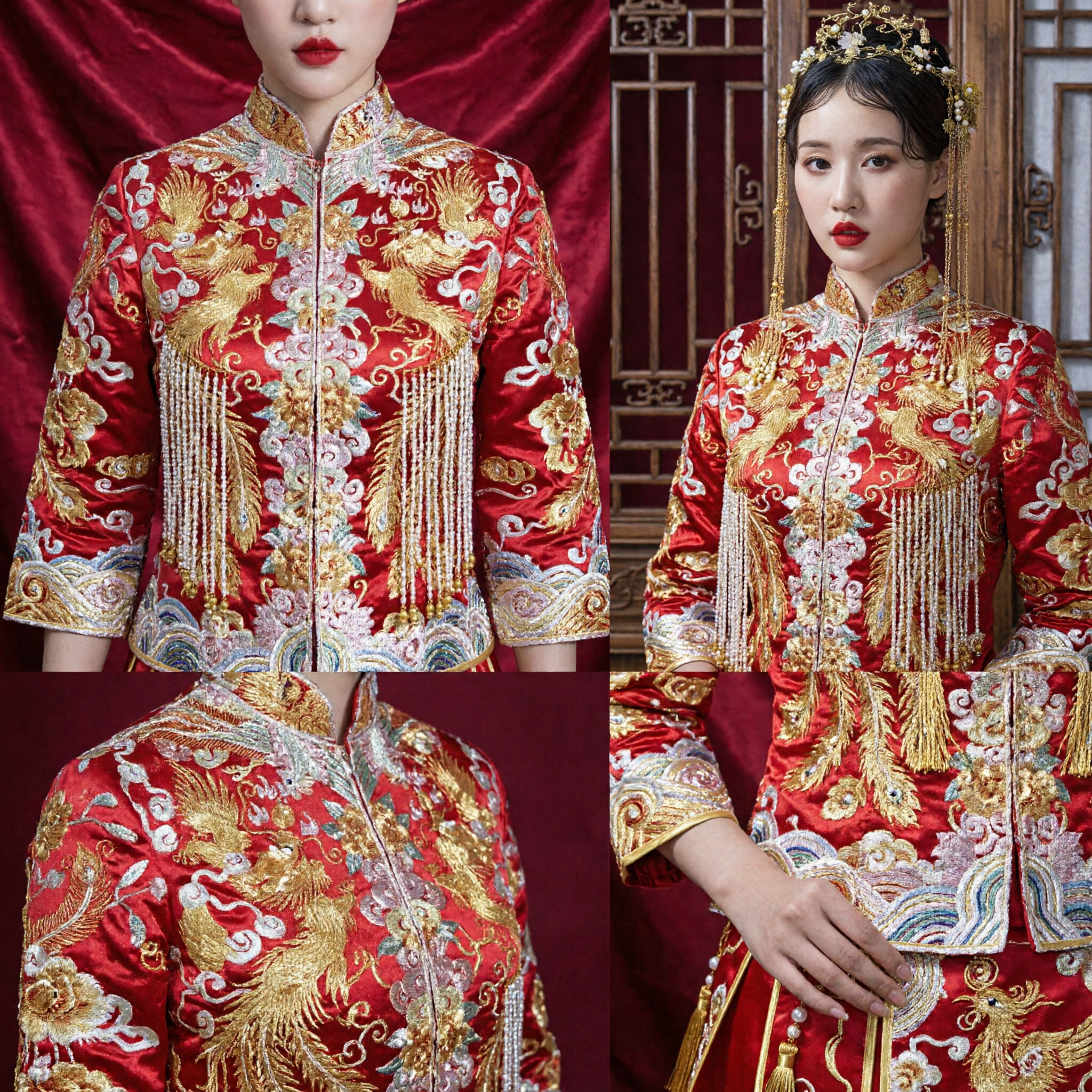 Traditioneel Chinese Trouw Haaraccessoires Oud Bruid Gouden Feniks Kroon Hoofdsieraad voor Xiuhe Pak - Asian Costume