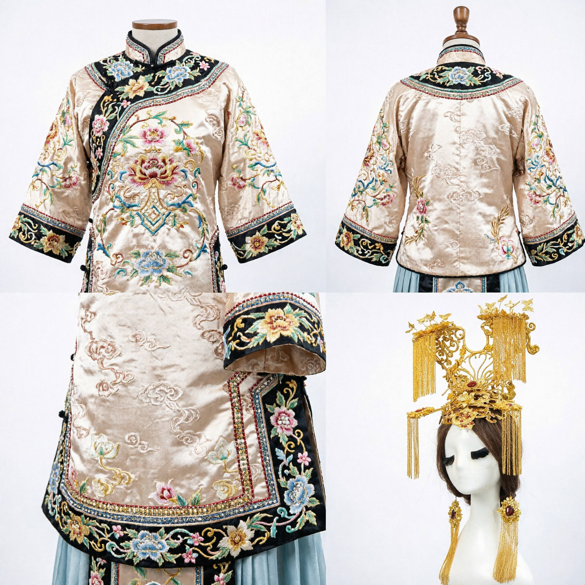 Accessoire capillaire exquis de couronne phénix dorée traditionnelle chinoise avec glands pour mariée Hanfu ancienne - Asian Costume
