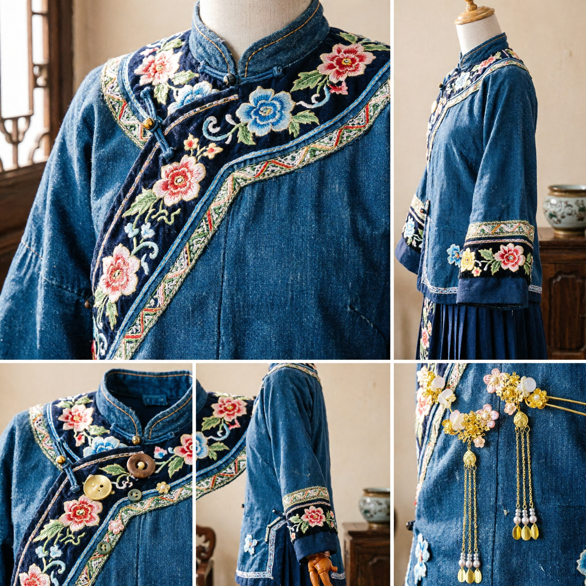 伝統的中国風 金花飾りかんざし 房飾り付き 古代漢服ヘッドウェア ブライダルウェディングヘアアクセサリー 女性用 - Asian Costume