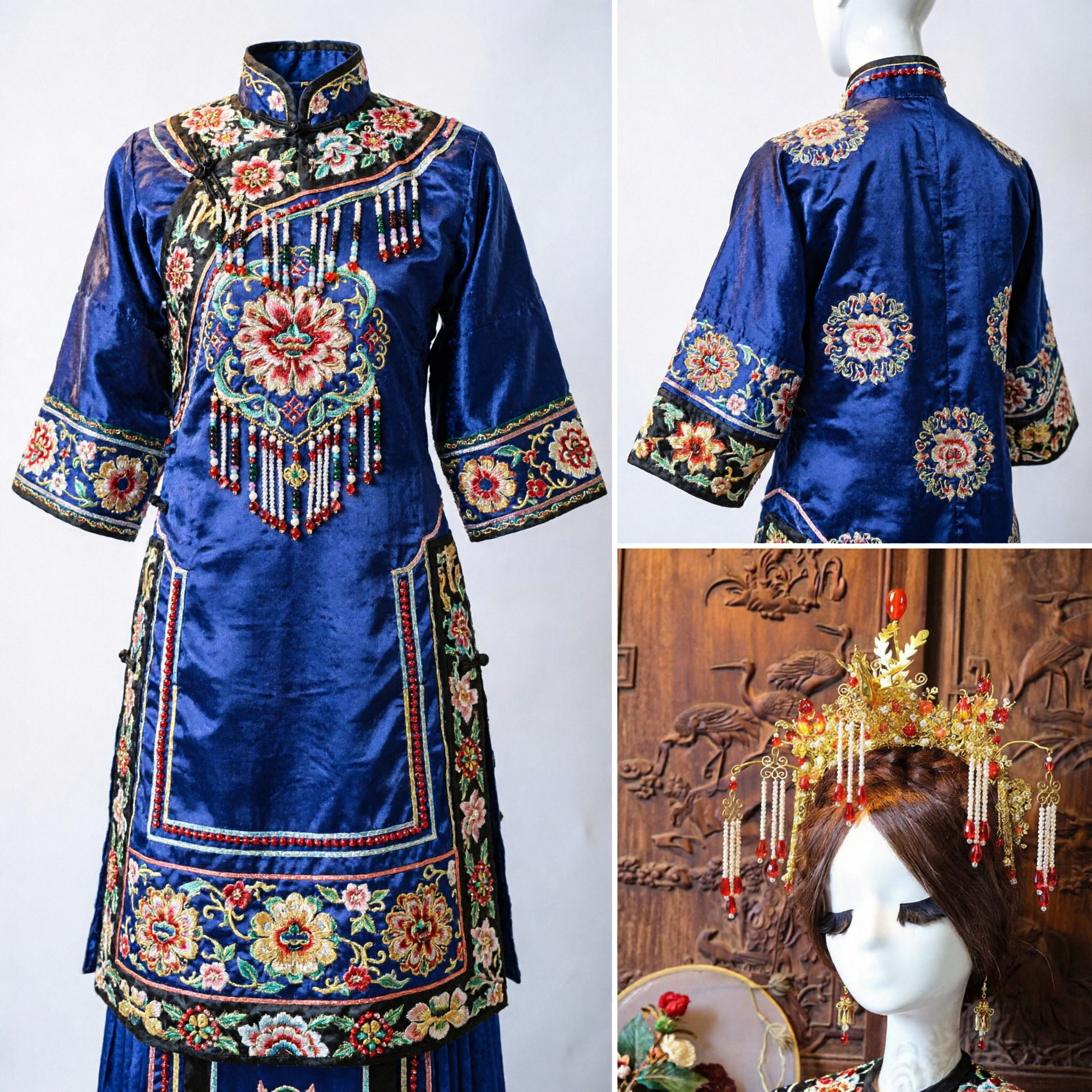 Accessoire capillaire couronne phénix traditionnelle chinoise, coiffure de mariage Hanfu ancienne avec filigrane doré et perles rouges - Asian Costume