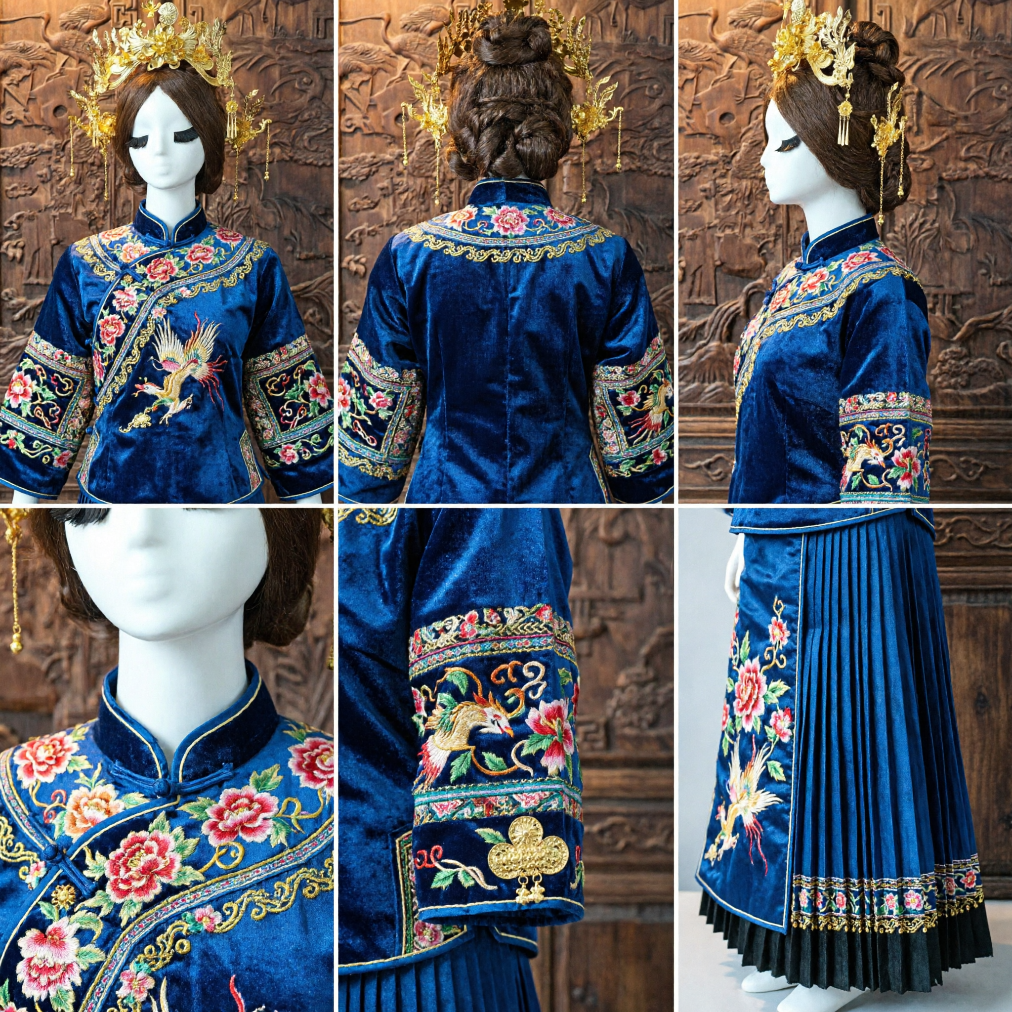 Wyszukana złota korona feniksa, tradycyjna chińska fryzura do Hanfu dla panien młodych na wesele i występów cosplay - Asian Costume