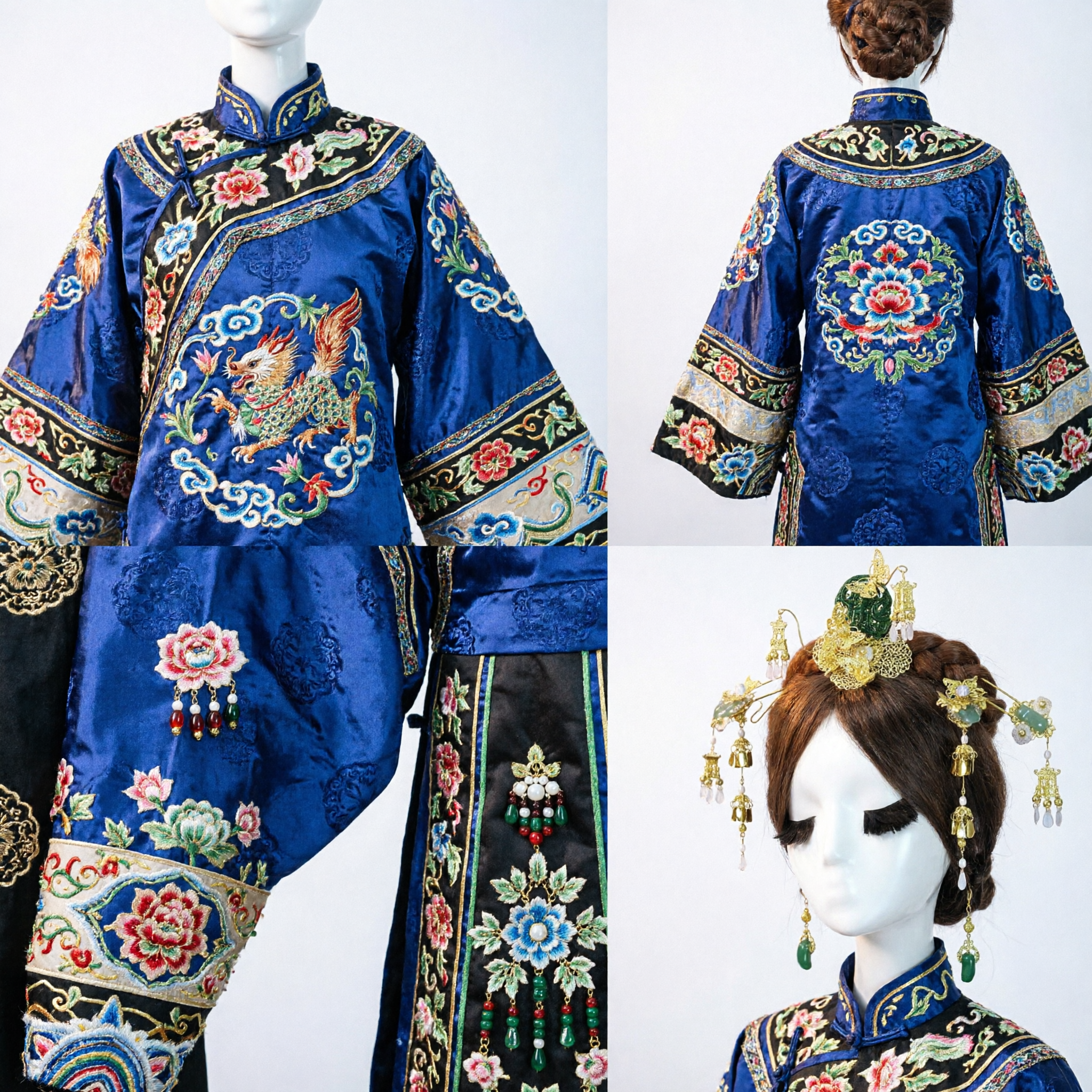 Ensemble d'accessoires capillaires style palais ancien chinois, épingles à cheveux papillon dorées avec jade vert pour femmes, mariage Hanfu - Asian Costume