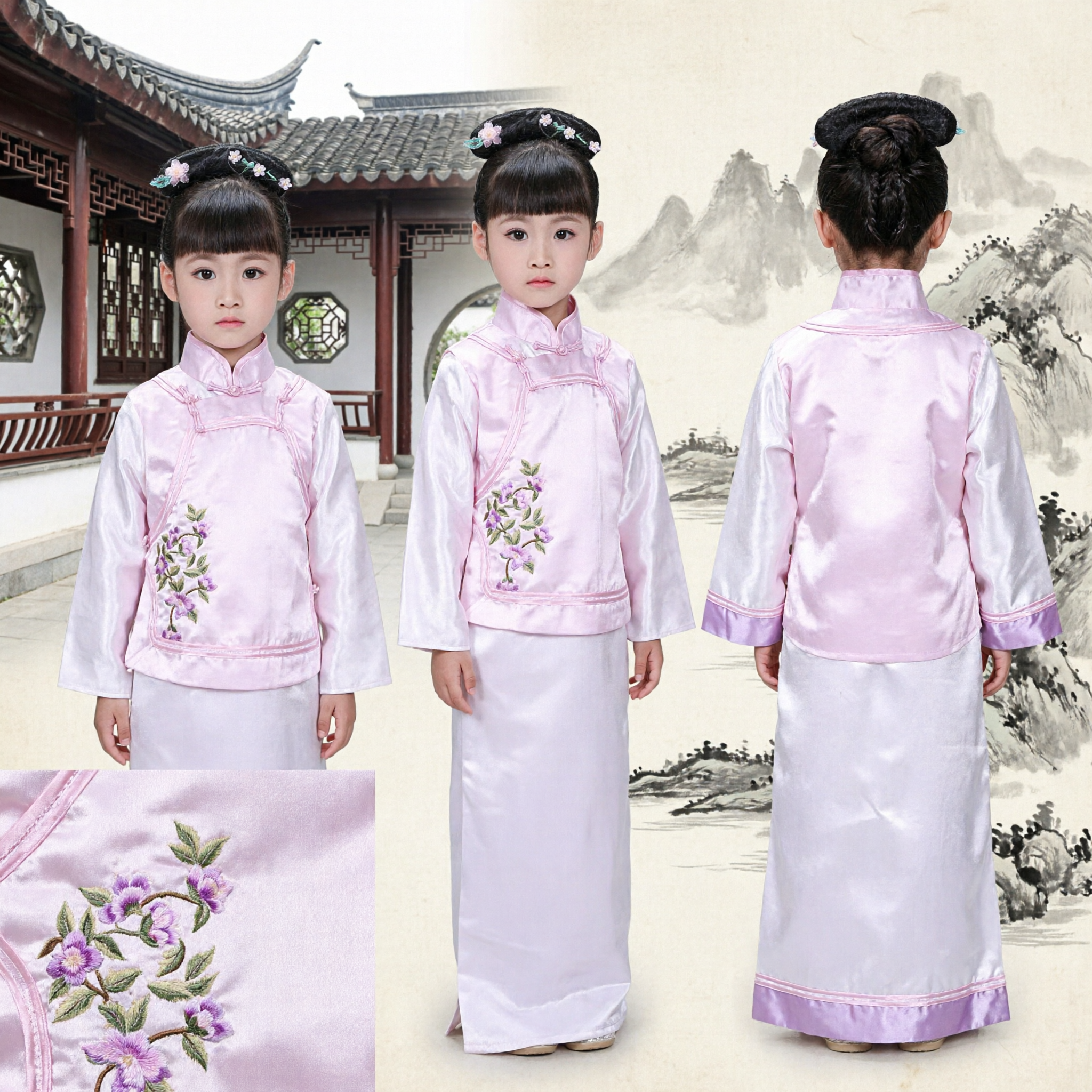 Traditionelles antikes chinesisches Kostüm für Kinder Mädchen rosa bestickte Weste und weißer Rock Hanfu-Set - Asian Costume