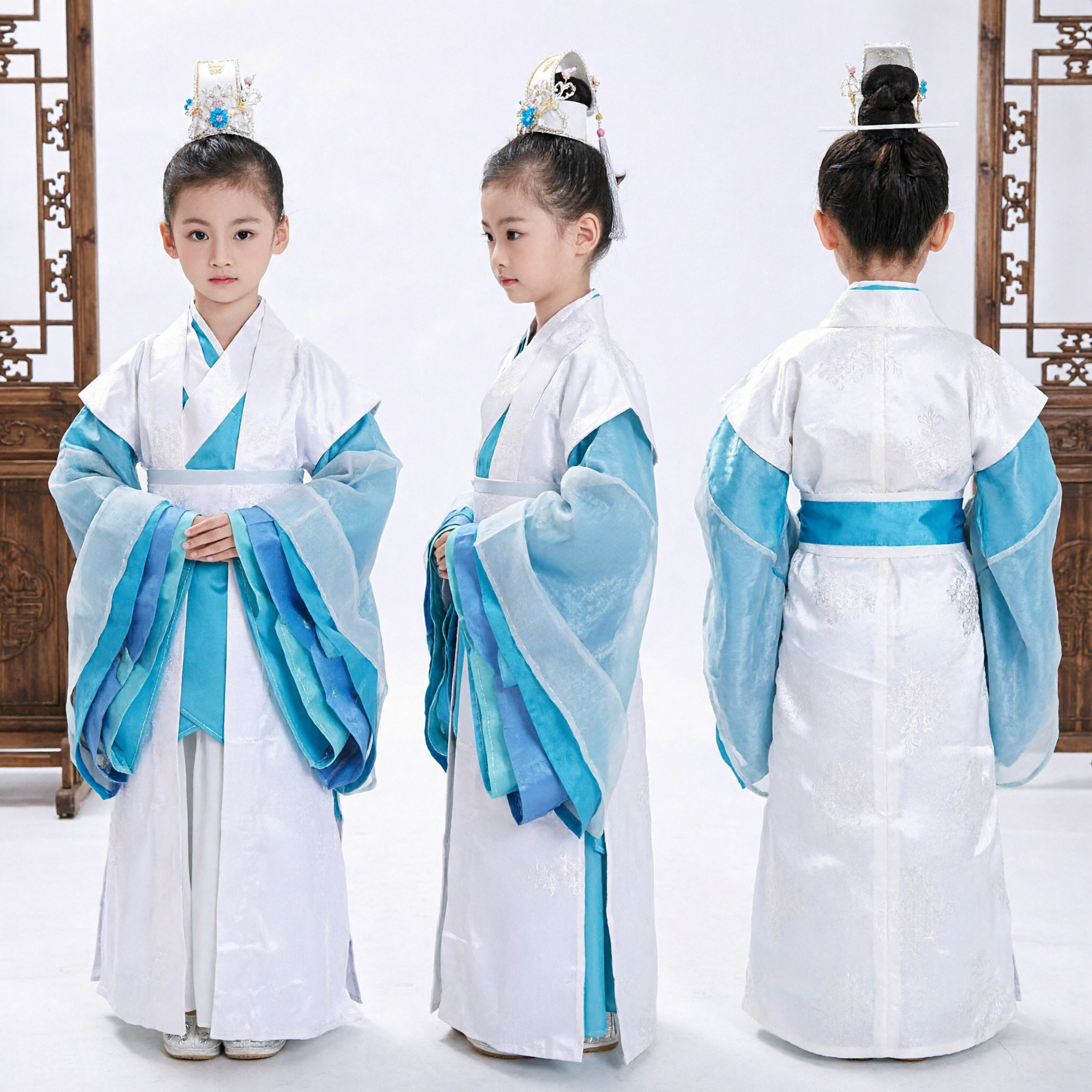 Costume Hanfu ancien chinois jeune maître pour enfants, robe de lettré traditionnelle bleue et blanche pour spectacle - Asian Costume