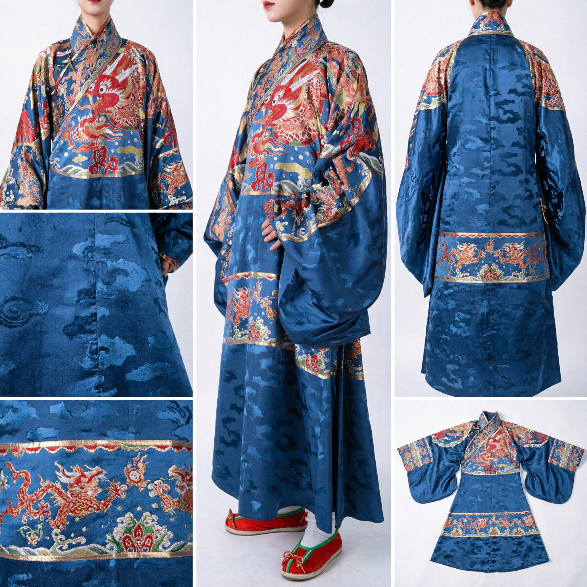 Toga de la Dinastía Ming China Antigua Bordado de Dragón Azul Traje Hanfu para Hombre para Cosplay - Asian Costume